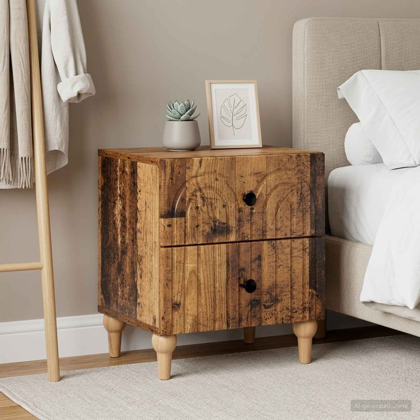 Bedside Cabinet with Drawer 2 pcs Old Wood 43 x 34.5 x 48 cm
