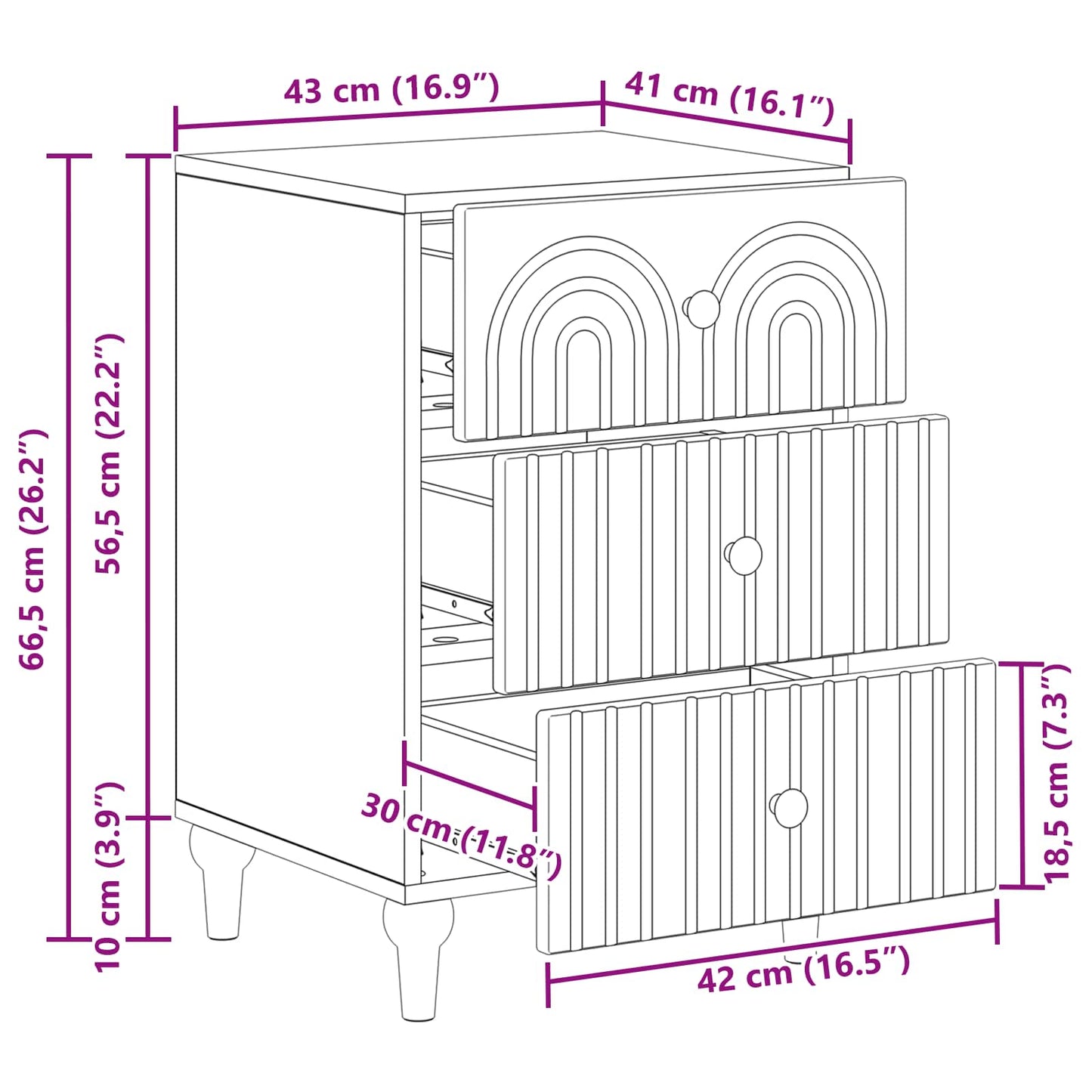 Bedside Cabinet Black 43x 41 x 66.5 cm Engineered Wood