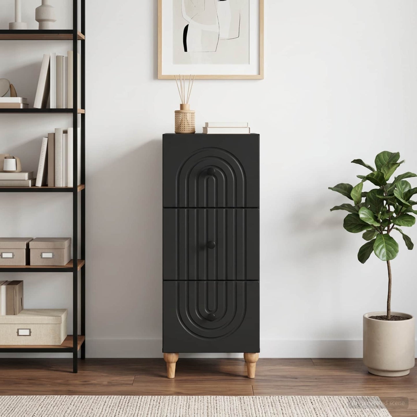 Drawer Cabinet Black 33 x 34.5 x 90 cm Engineered Wood