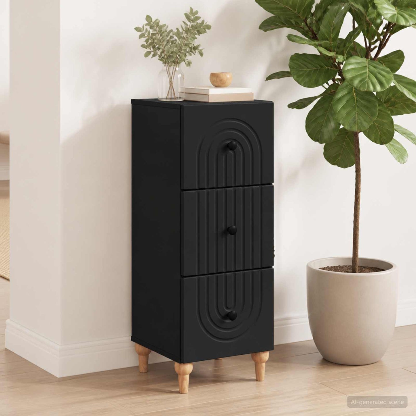 Drawer Cabinet Black 33 x 34.5 x 90 cm Engineered Wood