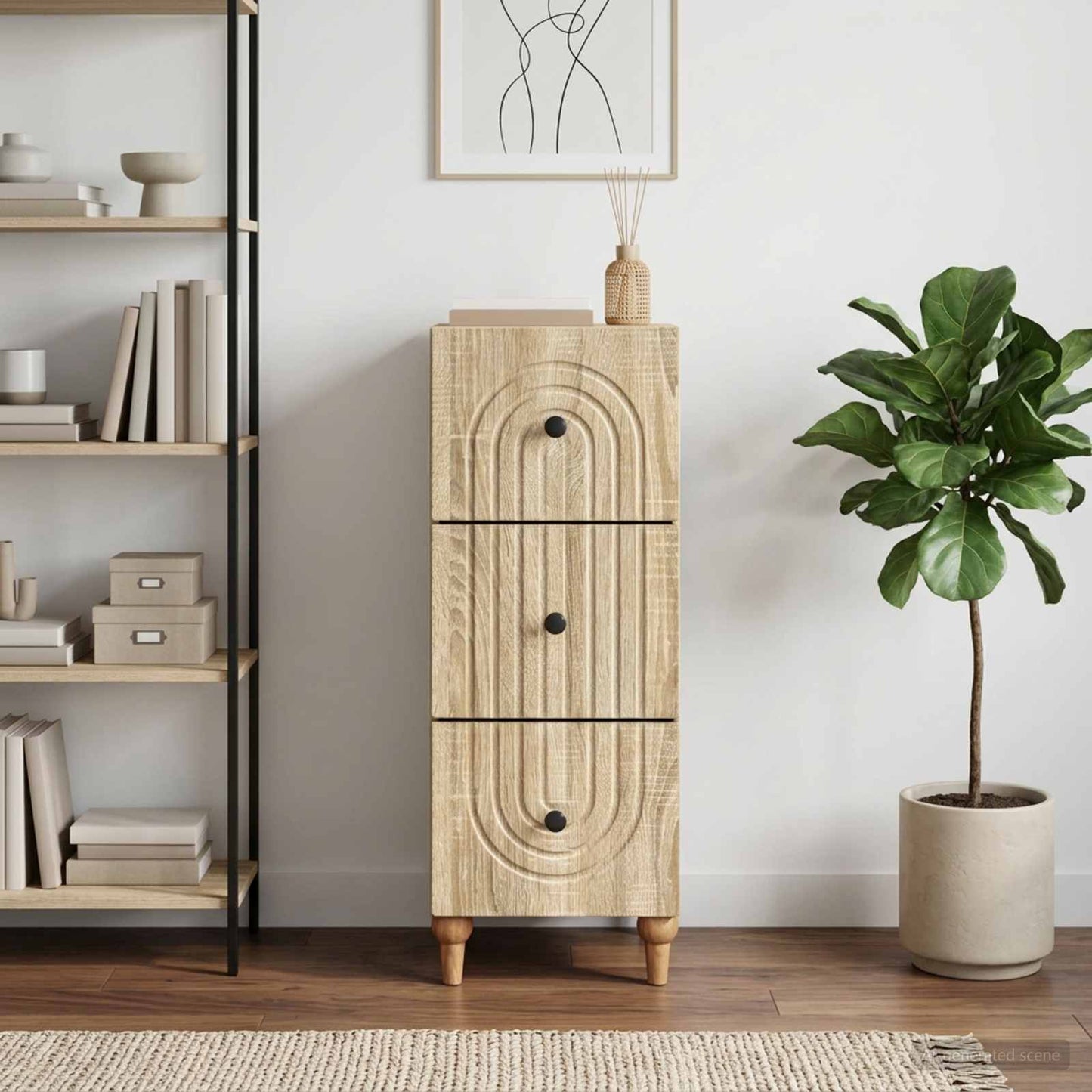 Drawer Cabinet Sonoma Oak 33 x 34.5 x 90 cm Engineered Wood