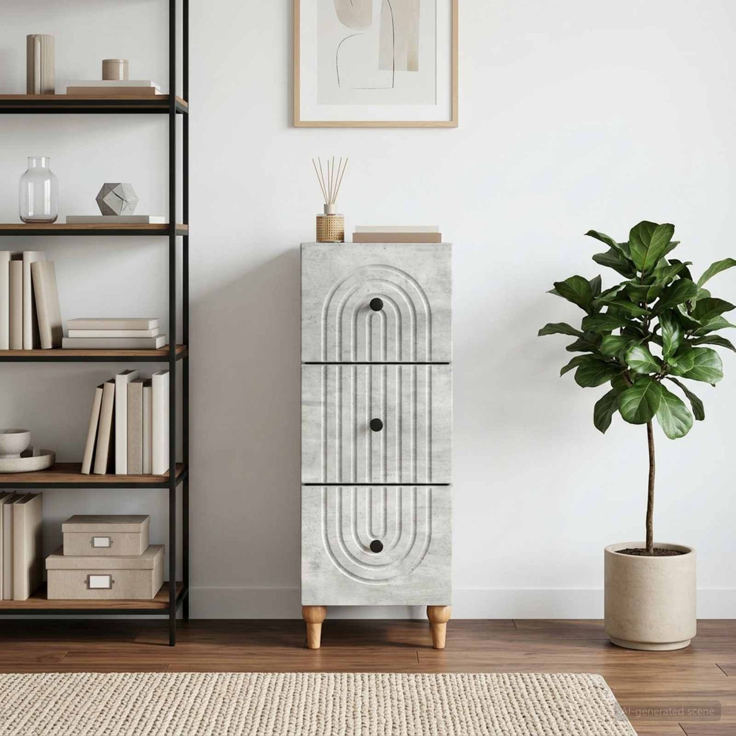 Drawer Cabinet Concrete Grey 33 x 34.5 x 90 cm Engineered Wood