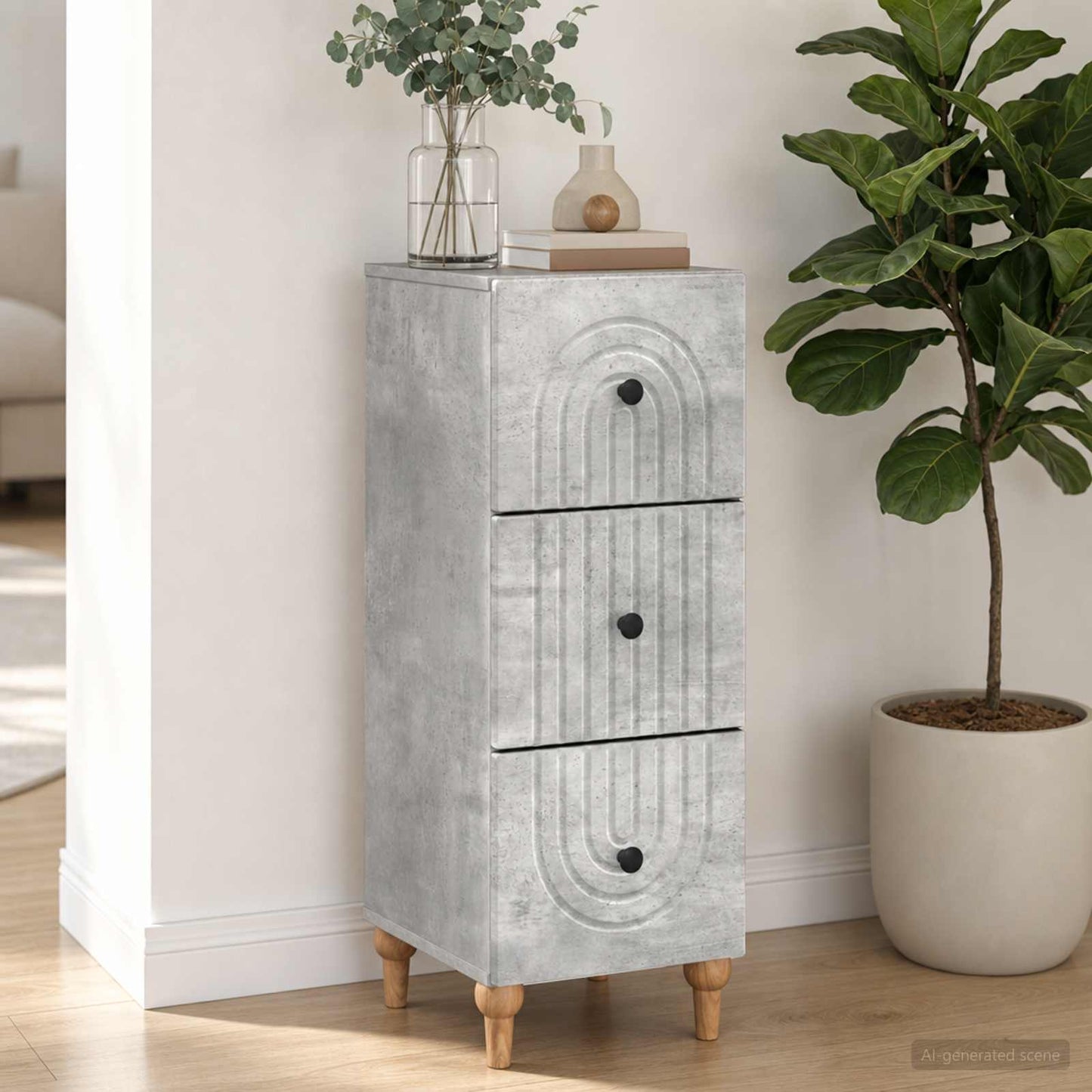 Drawer Cabinet Concrete Grey 33 x 34.5 x 90 cm Engineered Wood