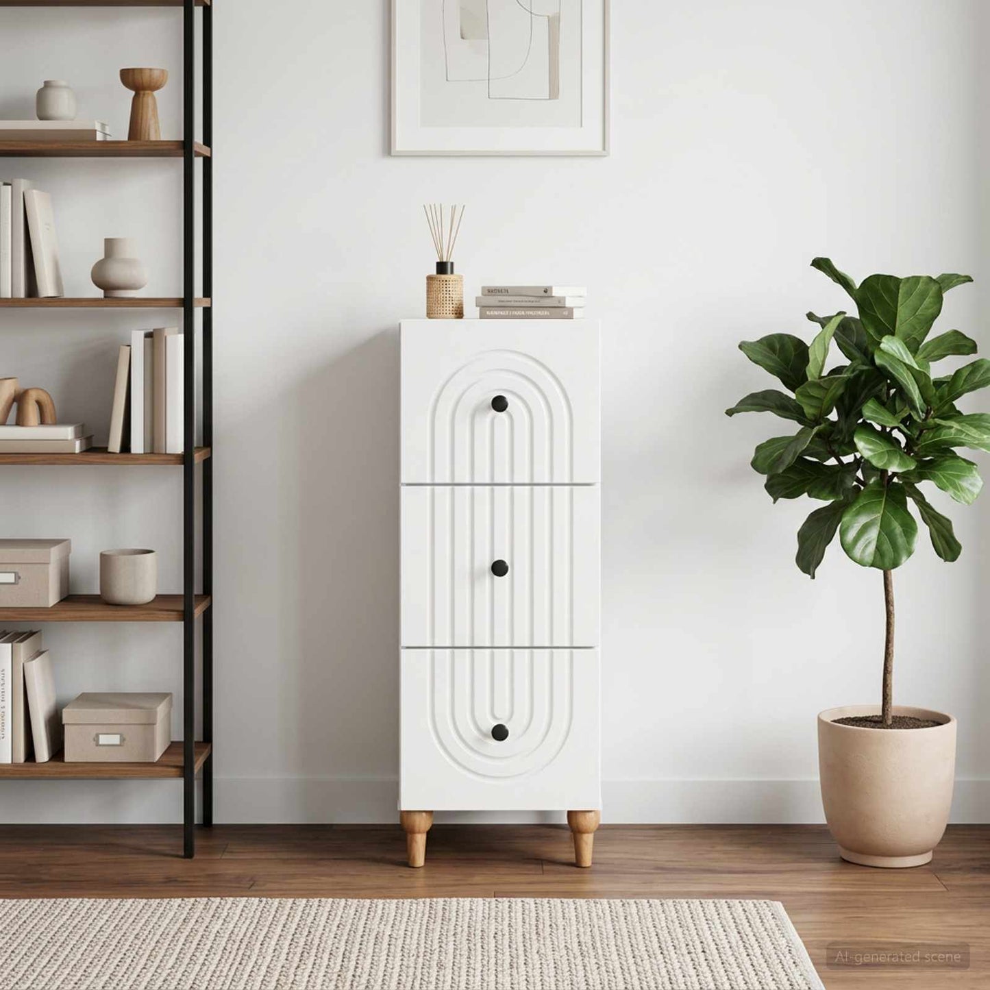 Drawer Cabinet High Gloss White 33 x 34.5 x 90 cm