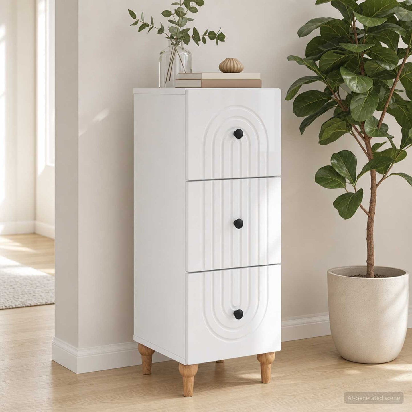 Drawer Cabinet High Gloss White 33 x 34.5 x 90 cm