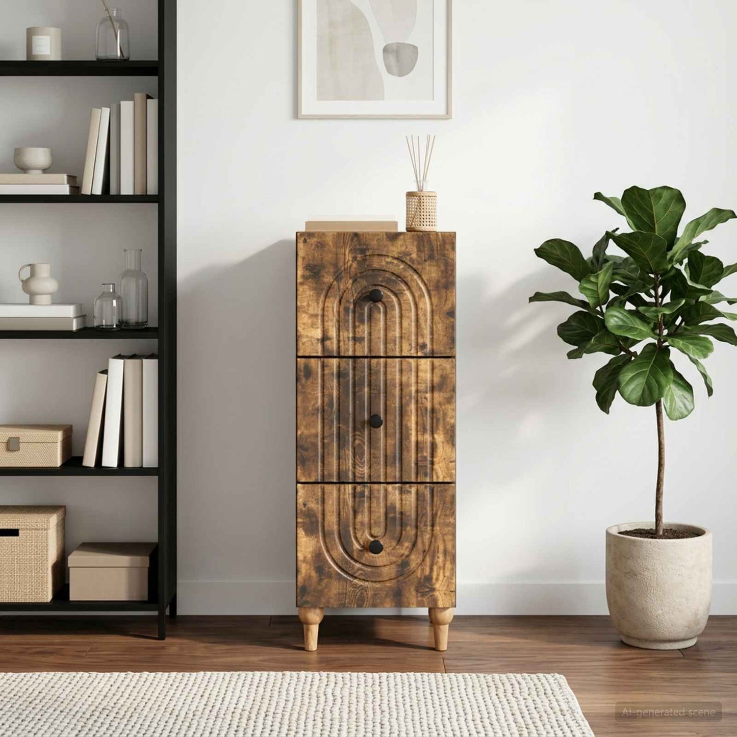 Drawer Cabinet Smoked Oak 33 x 34.5 x 90 cm Engineered Wood