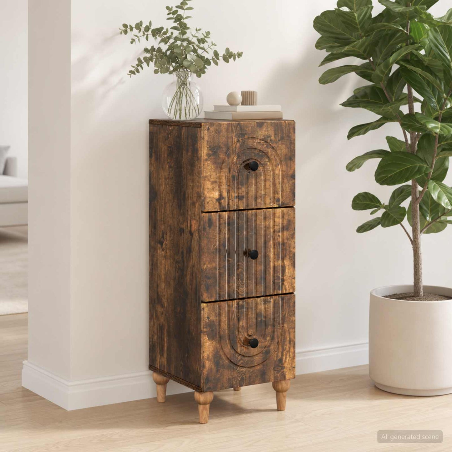 Drawer Cabinet Smoked Oak 33 x 34.5 x 90 cm Engineered Wood