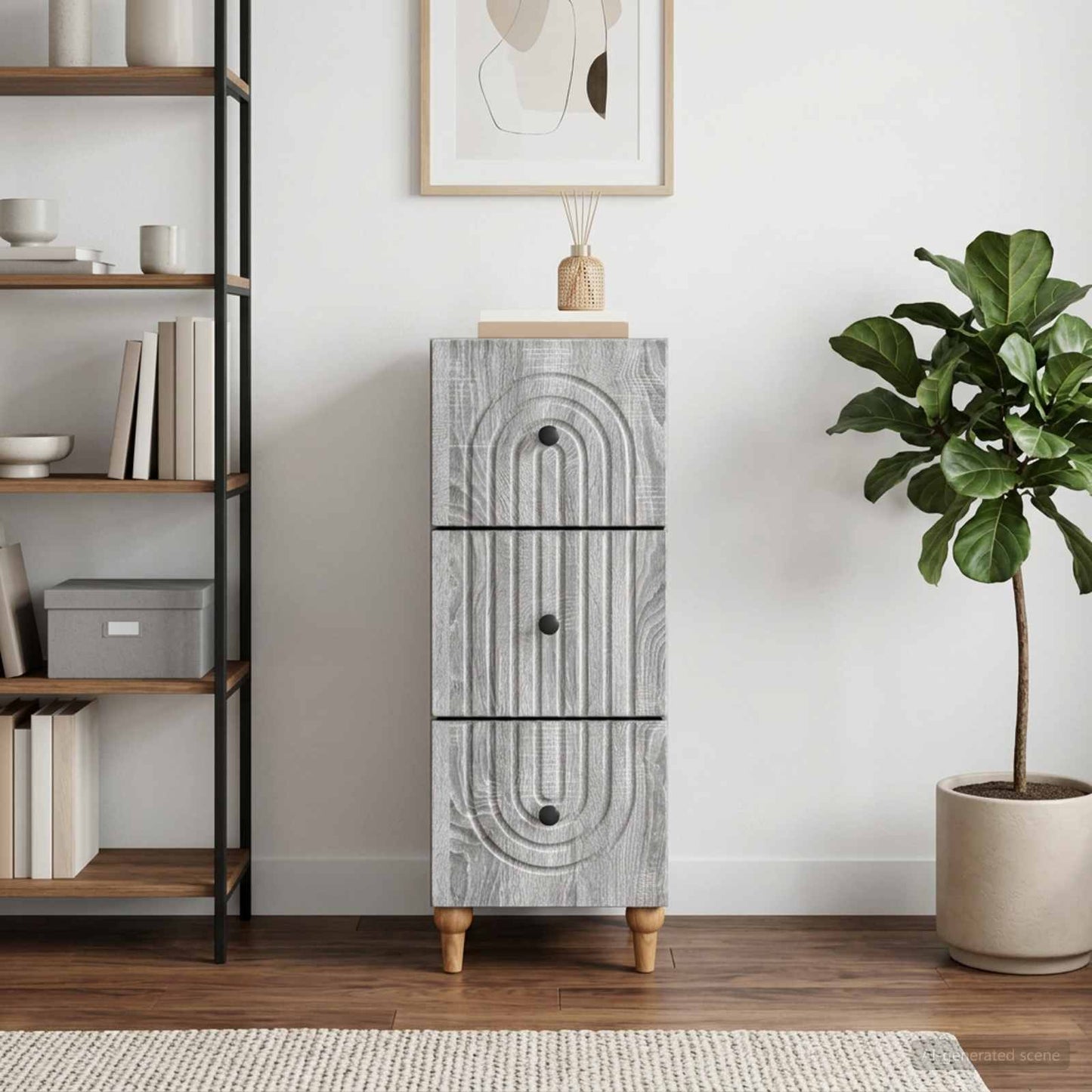 Drawer Cabinet Grey Sonoma 33 x 34.5 x 90 cm Engineered Wood