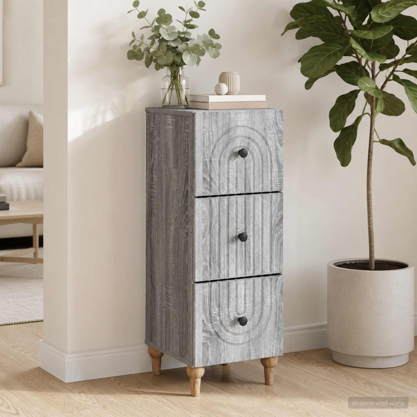 Drawer Cabinet Grey Sonoma 33 x 34.5 x 90 cm Engineered Wood