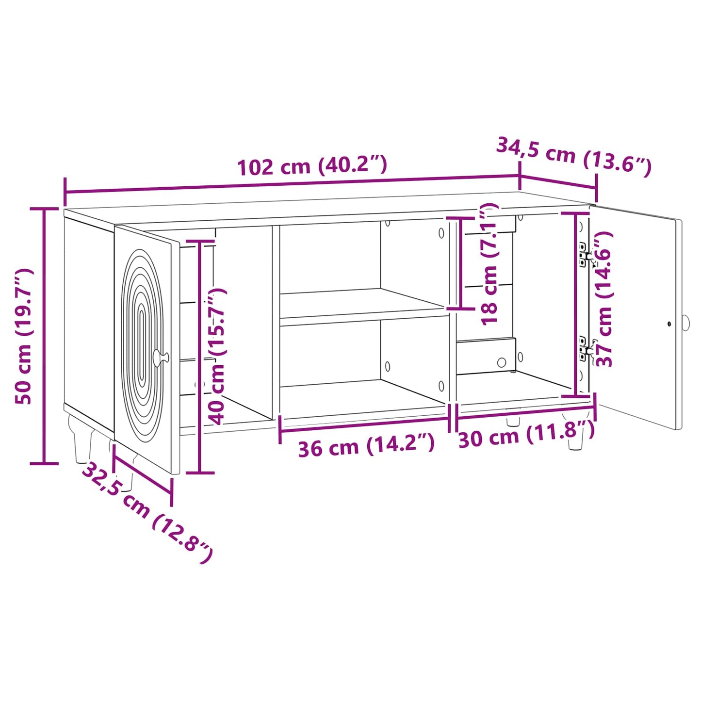 TV Cabinet Black 102 x 34.5 x 50 cm Engineered Wood
