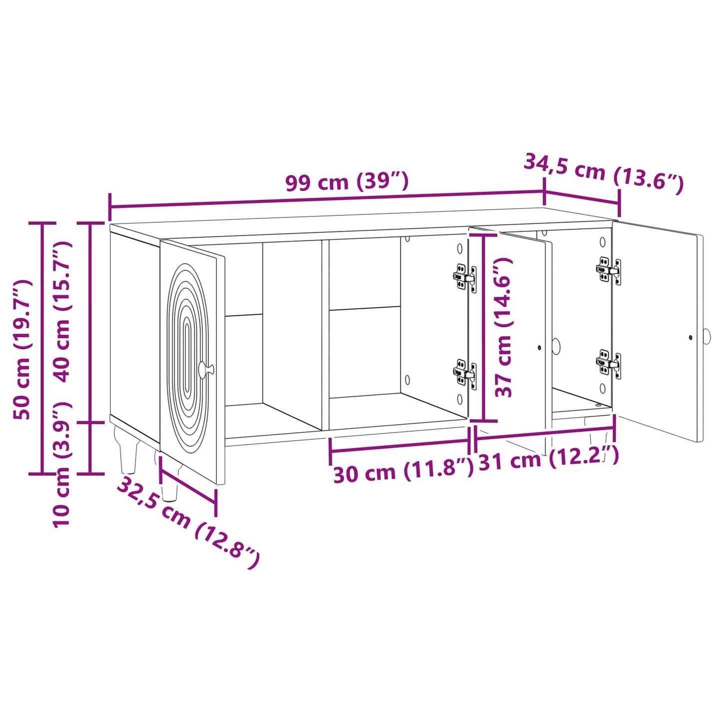 TV Cabinet Artisan Oak 99 x 34.5 x 50 cm Engineered Wood