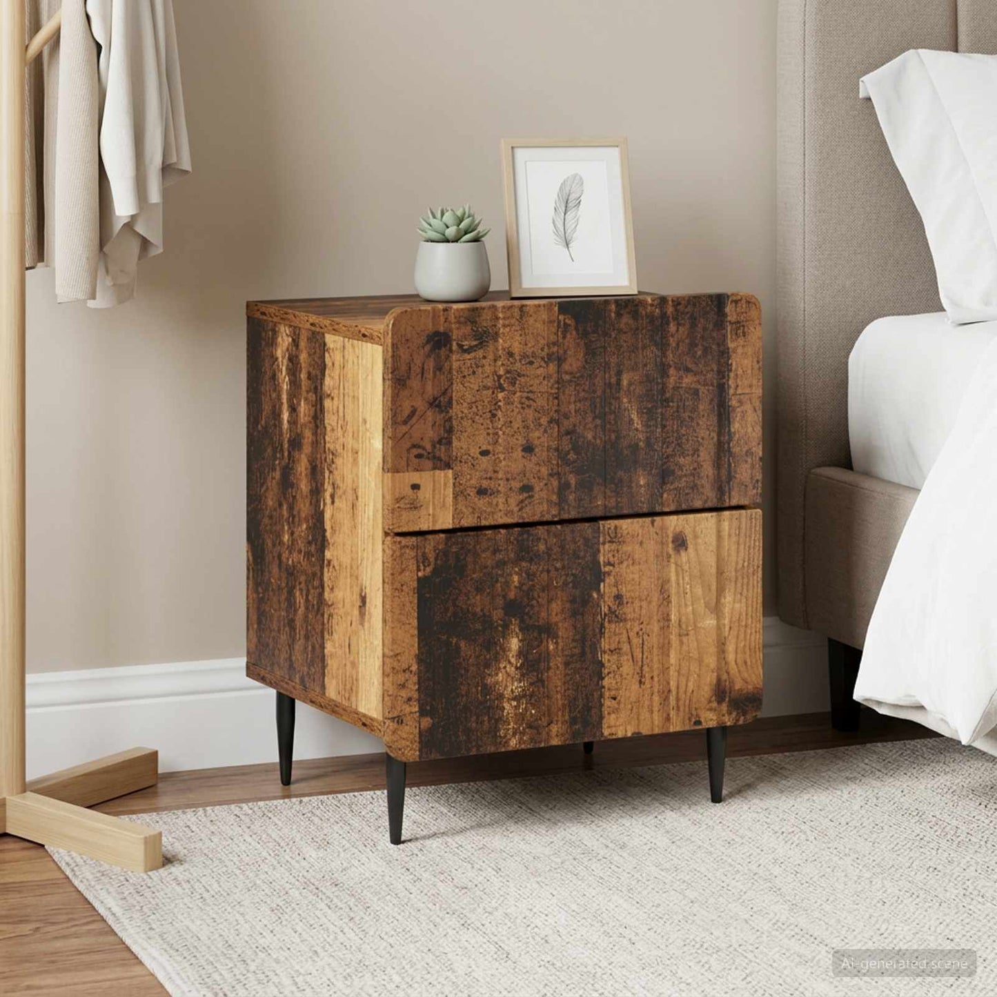 Bedside Cabinet with Drawer 2 pcs Old Wood 43 x 34.5 x 49.5 cm