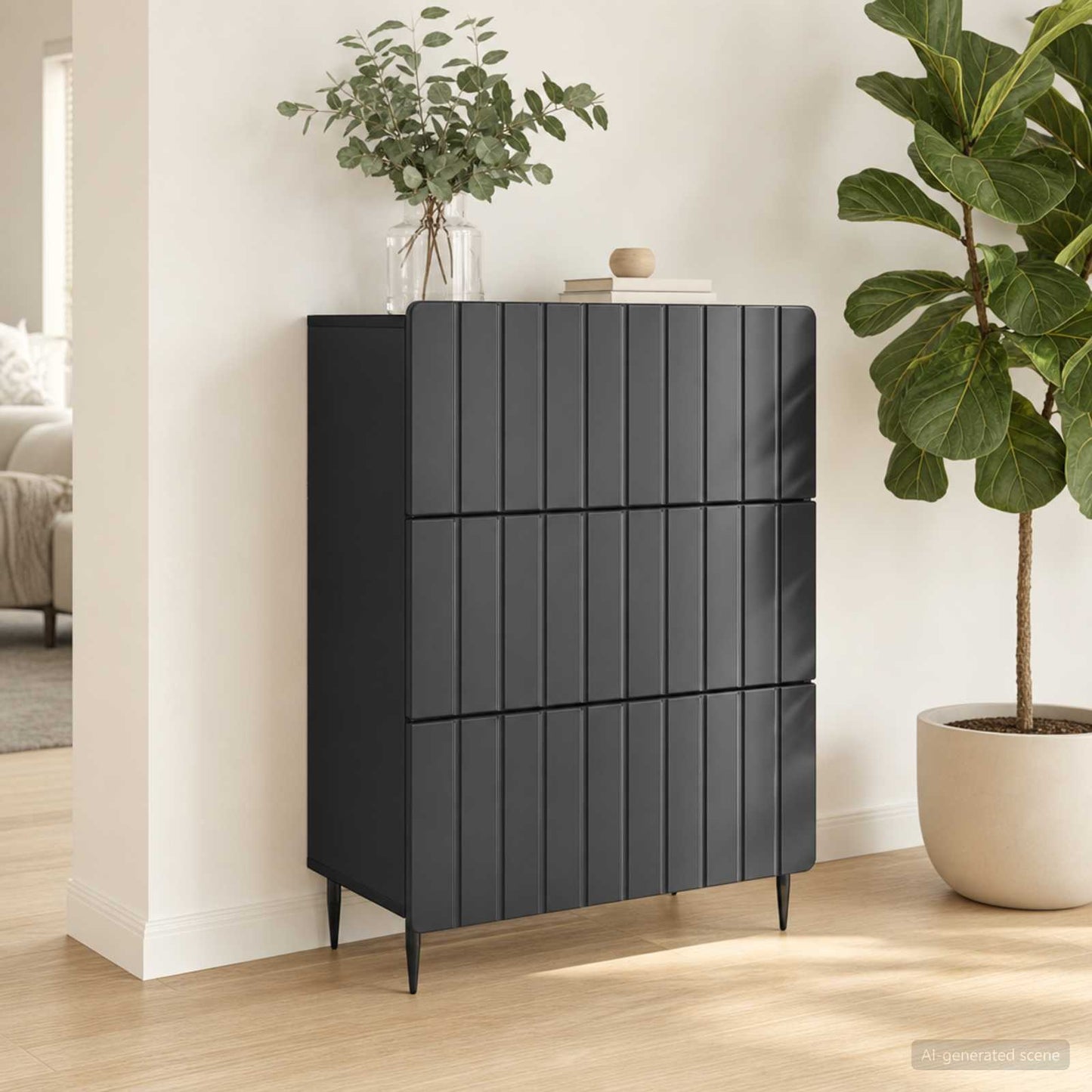 Drawer Cabinet Black 66 x 34.5 x 92 cm Engineered Wood