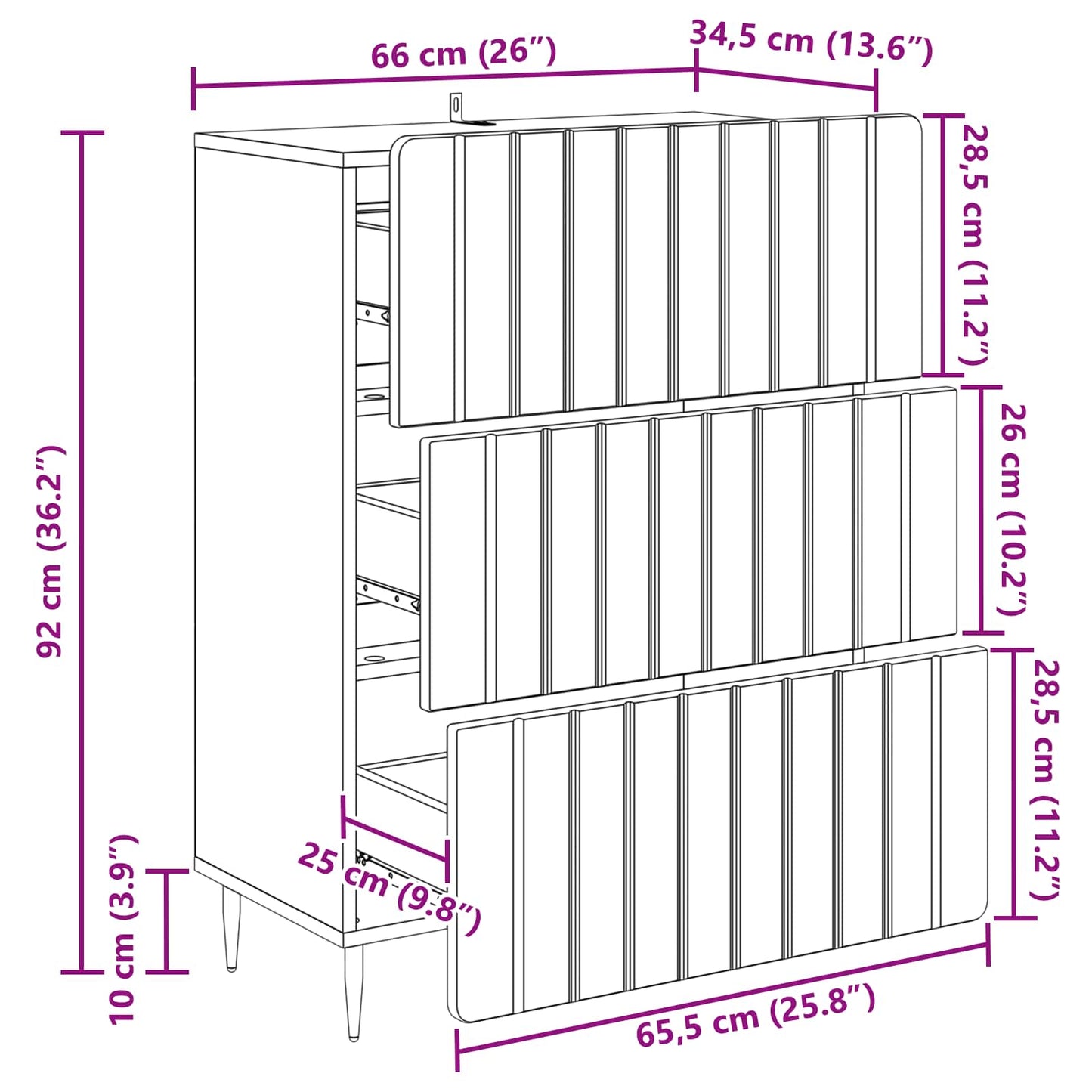 Drawer Cabinet Black 66 x 34.5 x 92 cm Engineered Wood