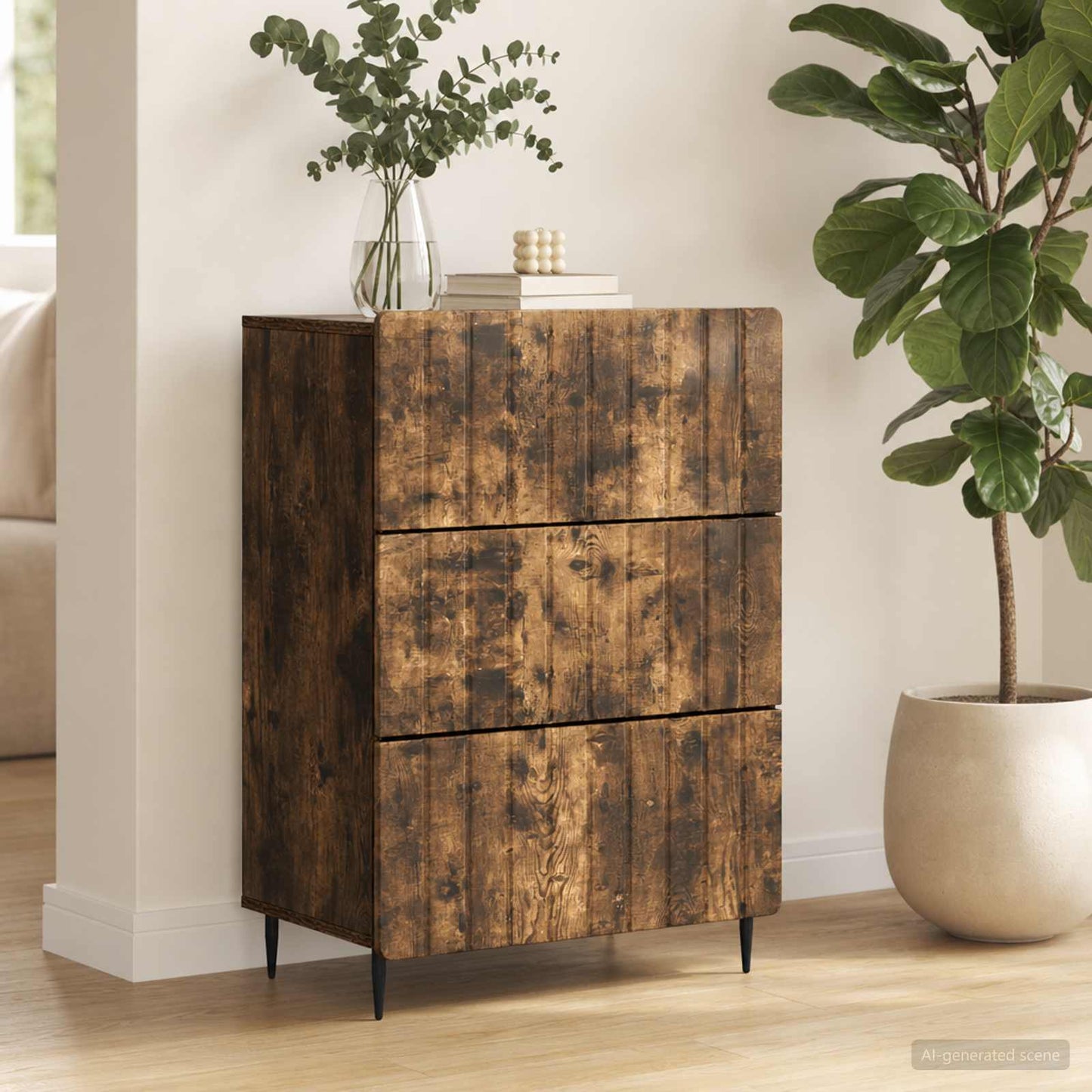 Drawer Cabinet Smoked Oak 66 x 34.5 x 92 cm Engineered Wood