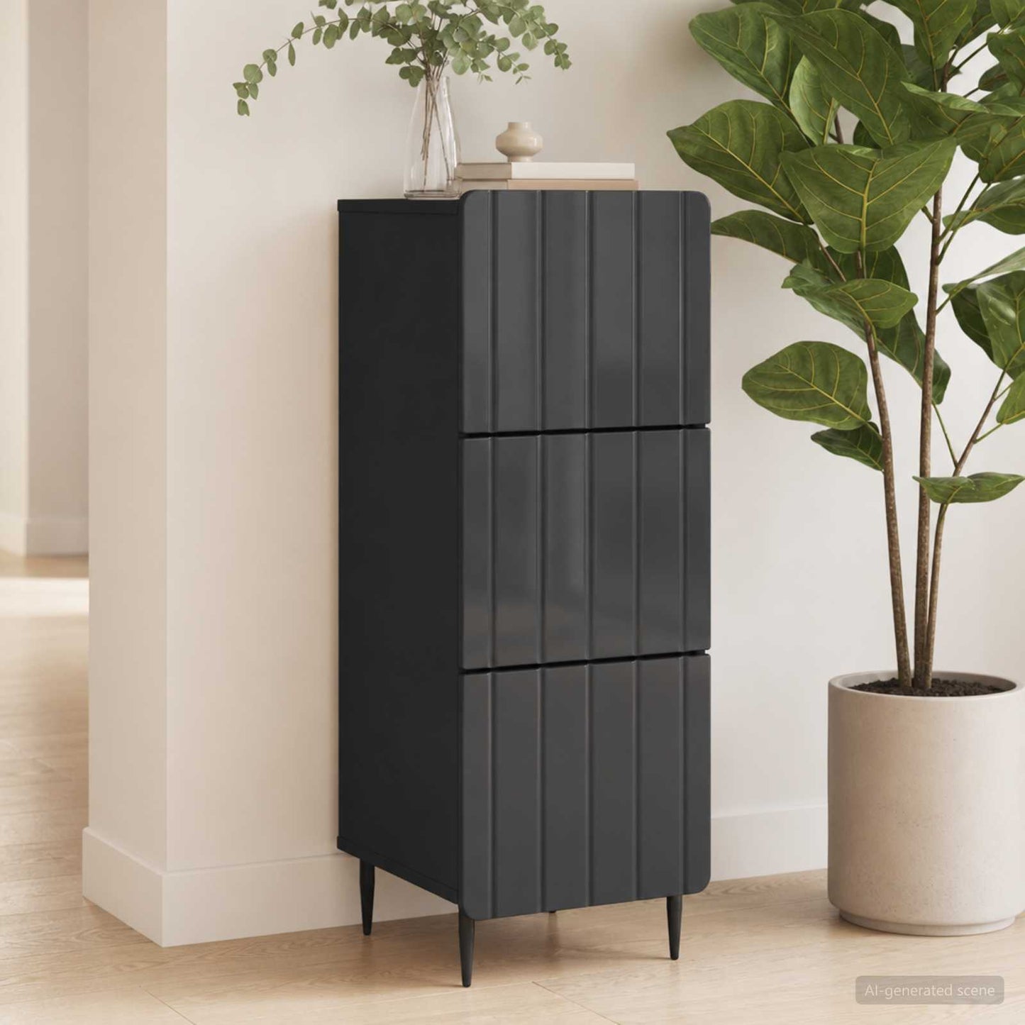 Drawer Cabinet Black 33 x 34.5 x 92 cm Engineered Wood