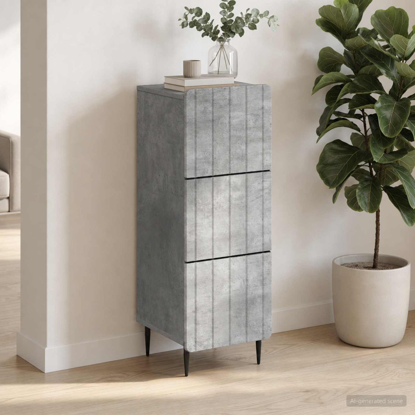 Drawer Cabinet Concrete Grey 33 x 34.5 x 92 cm Engineered Wood
