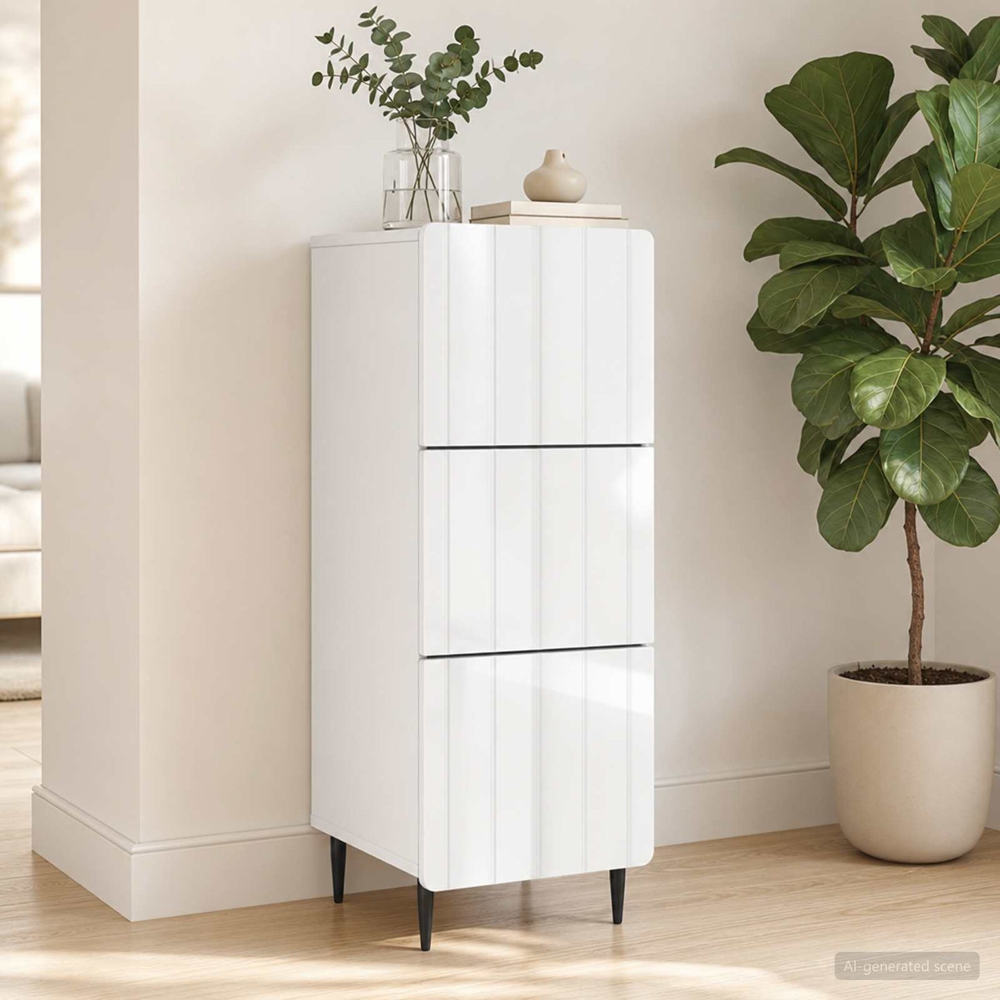 Drawer Cabinet High Gloss White 33 x 34.5 x 92 cm