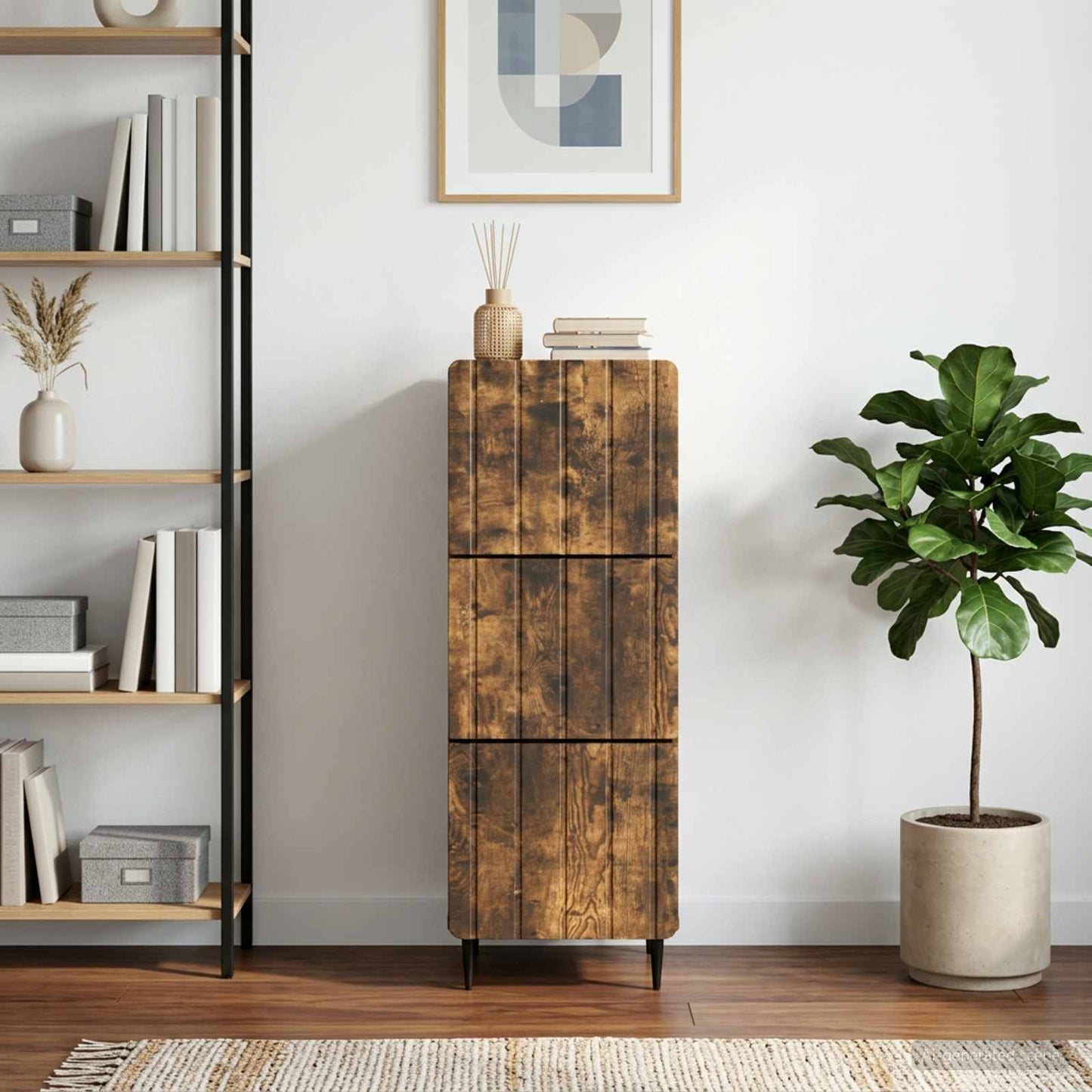Drawer Cabinet Smoked Oak 33 x 34.5 x 92 cm Engineered Wood
