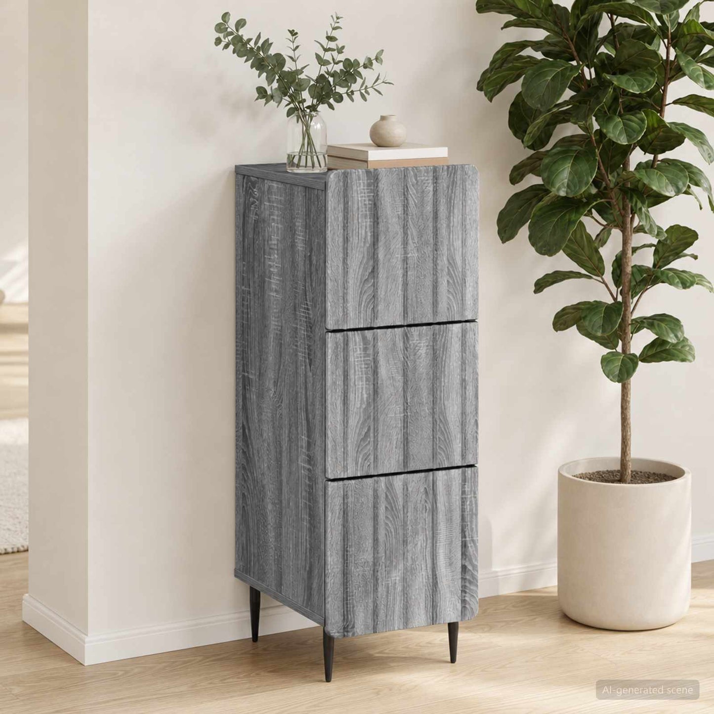 Drawer Cabinet Grey Sonoma 33 x 34.5 x 92 cm Engineered Wood