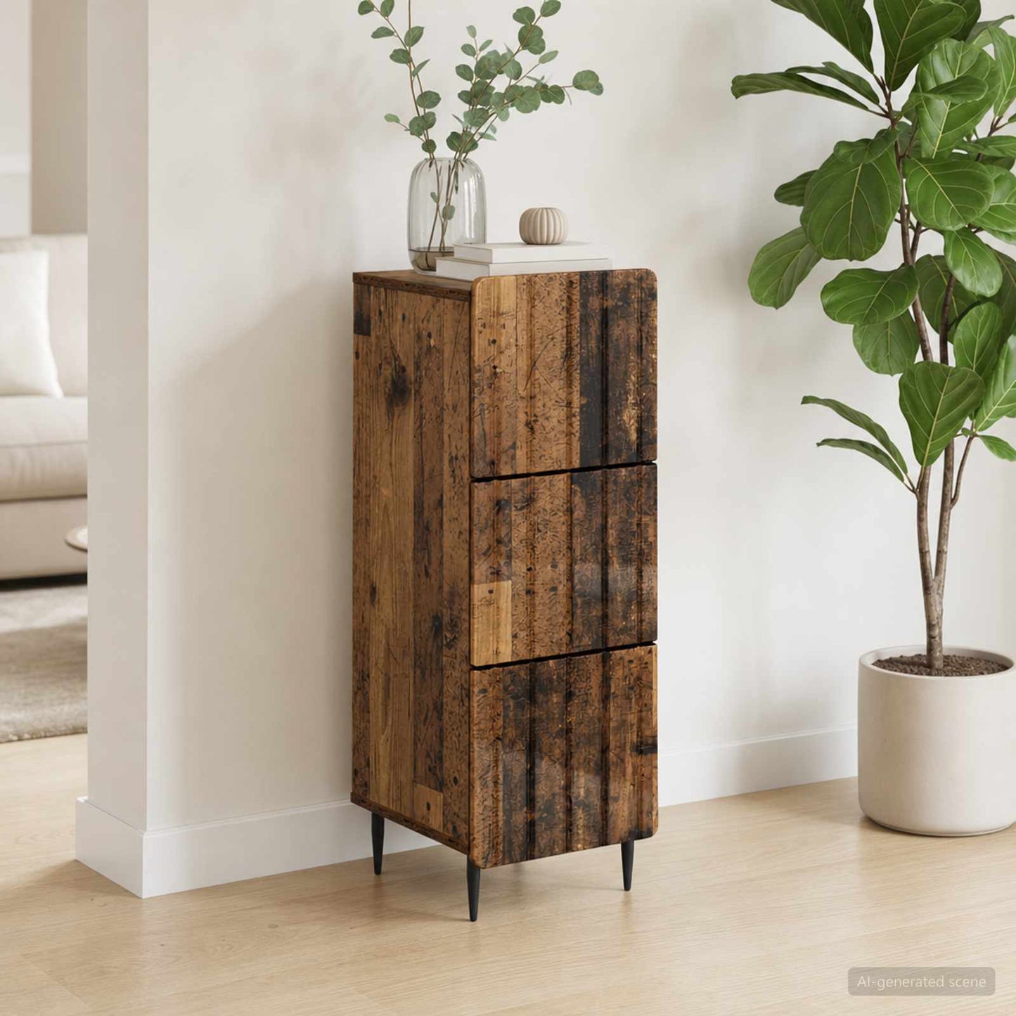 Drawer Cabinet Old Wood 33 x 34.5 x 92 cm Engineered Wood