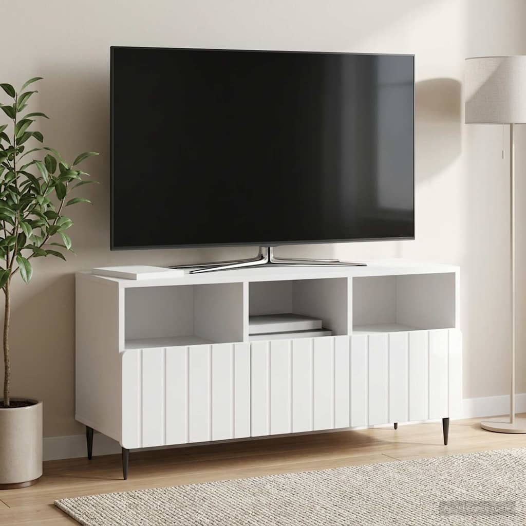 TV Cabinet High Gloss White 102 x 34.5 x 50 cm Engineered Wood