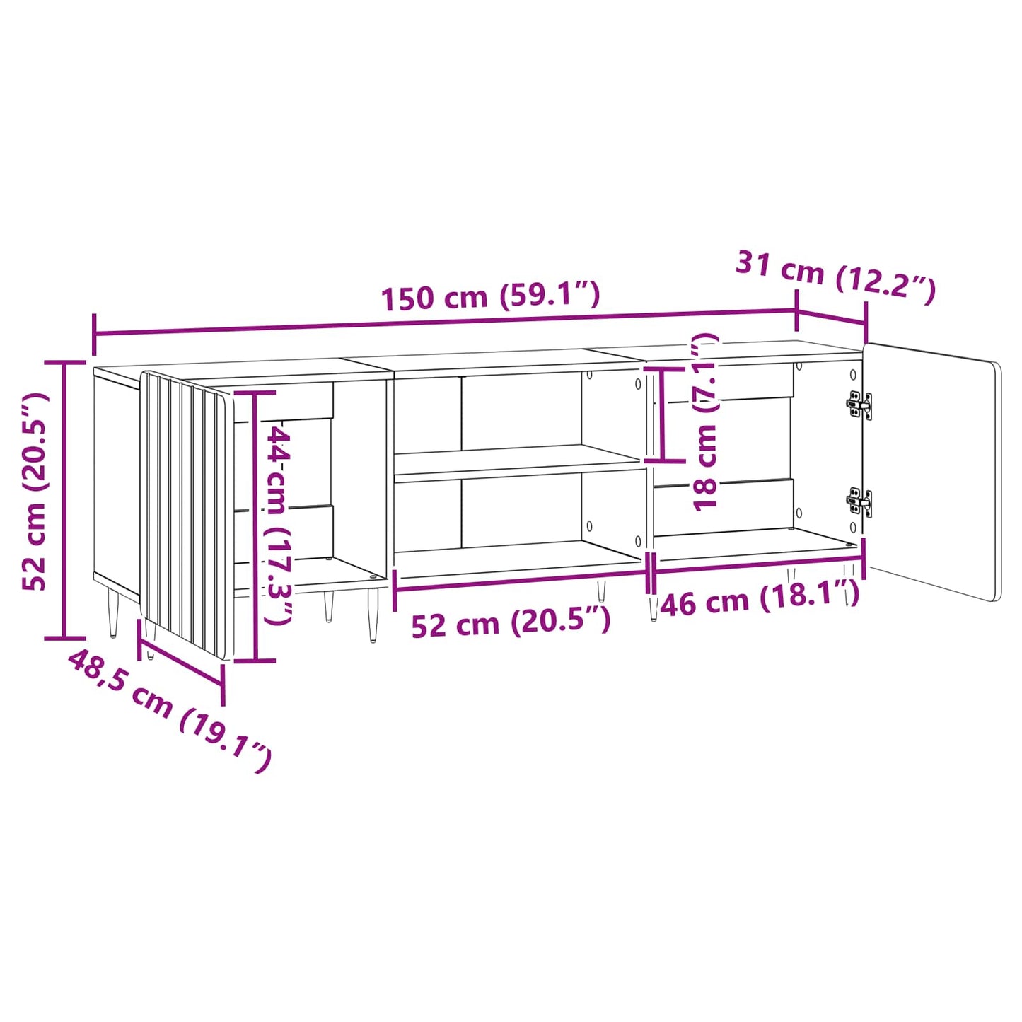 TV Cabinet Smoked Oak 150 x 31 x 52 cm Engineered Wood