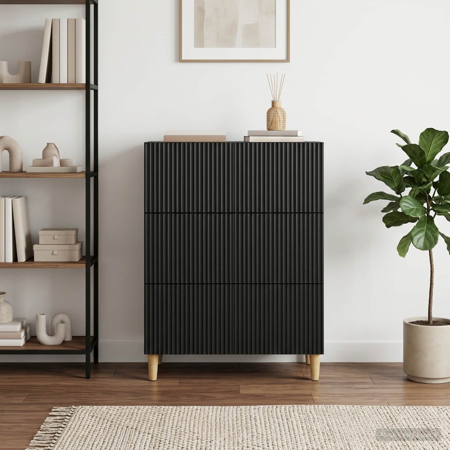 Drawer Cabinet Black 66 x 34.5 x 90 cm Engineered Wood