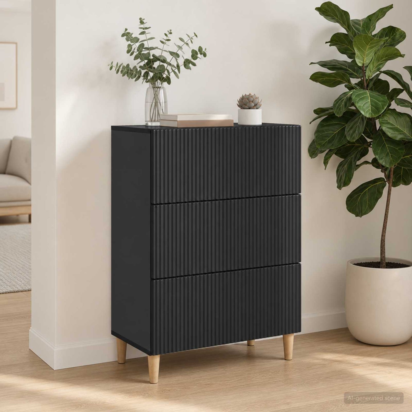 Drawer Cabinet Black 66 x 34.5 x 90 cm Engineered Wood