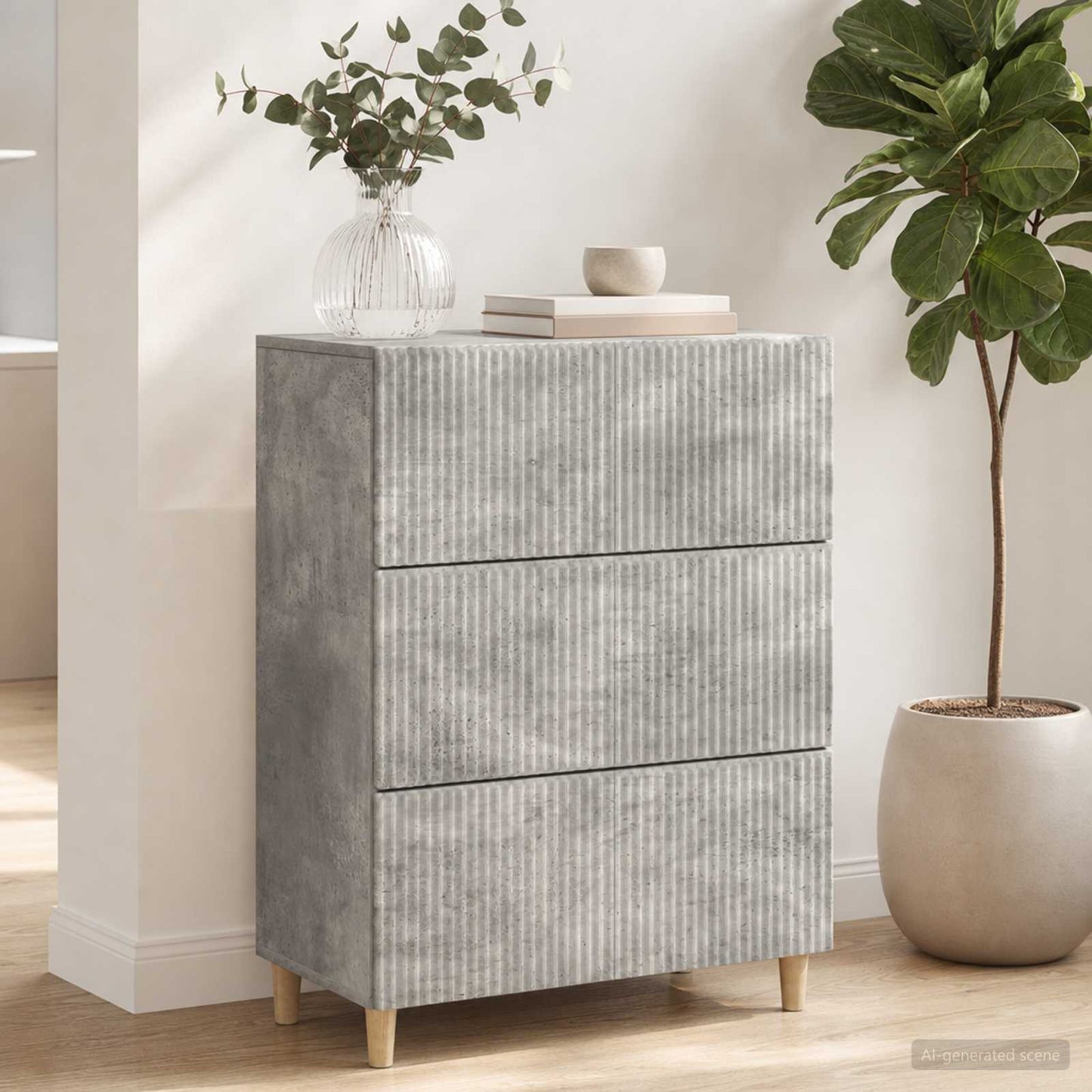 Drawer Cabinet Concrete Grey 66 x 34.5 x 90 cm Engineered Wood