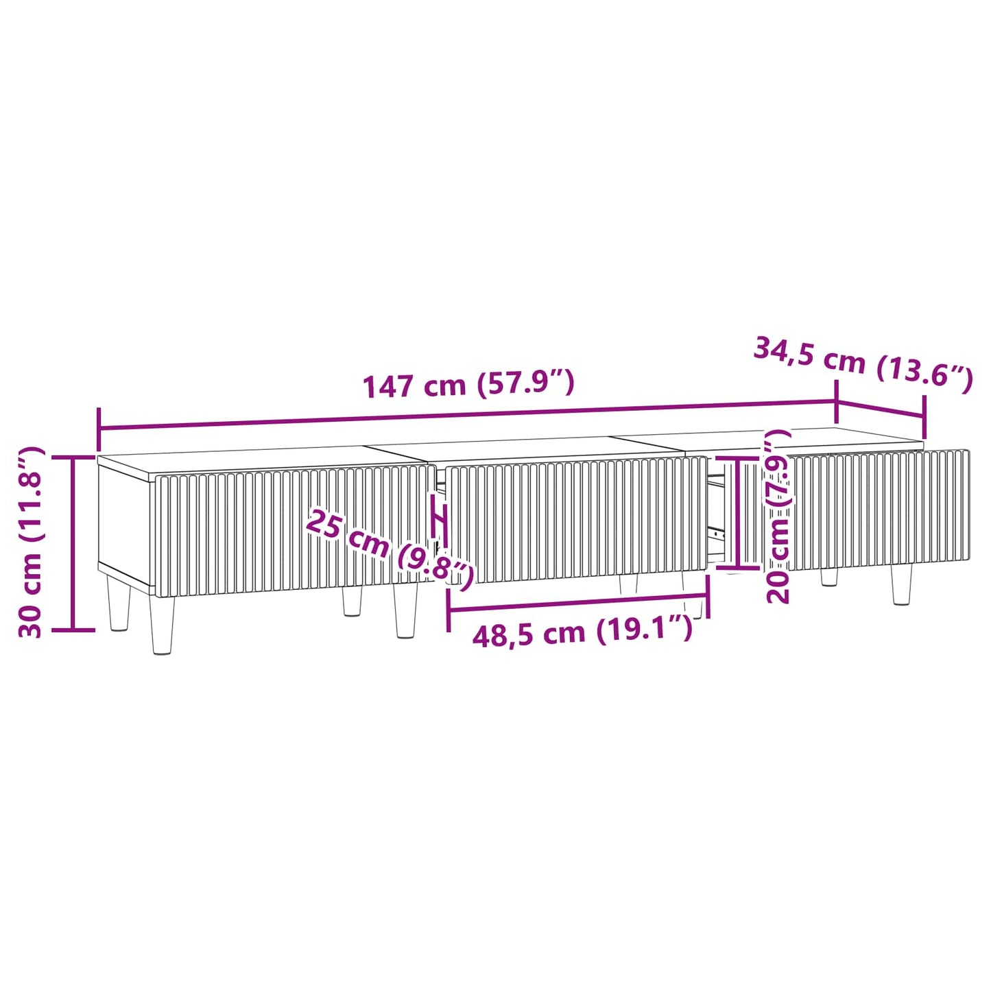 TV Cabinet Sonoma Oak 147 x 34.5 x 30 cm Engineered Wood