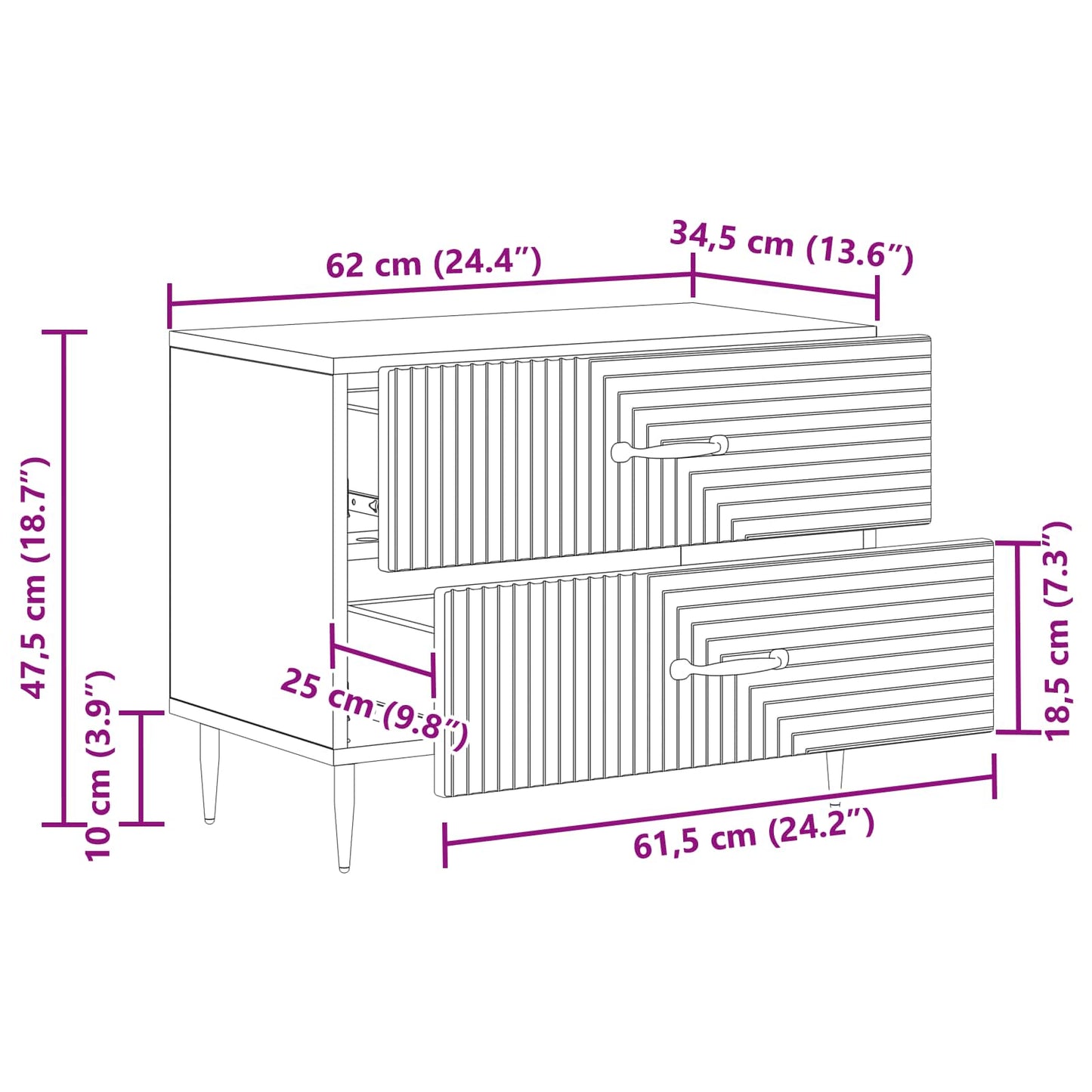 Bedside Cabinet High Gloss White 62 x 34.5 x 47.5 cm