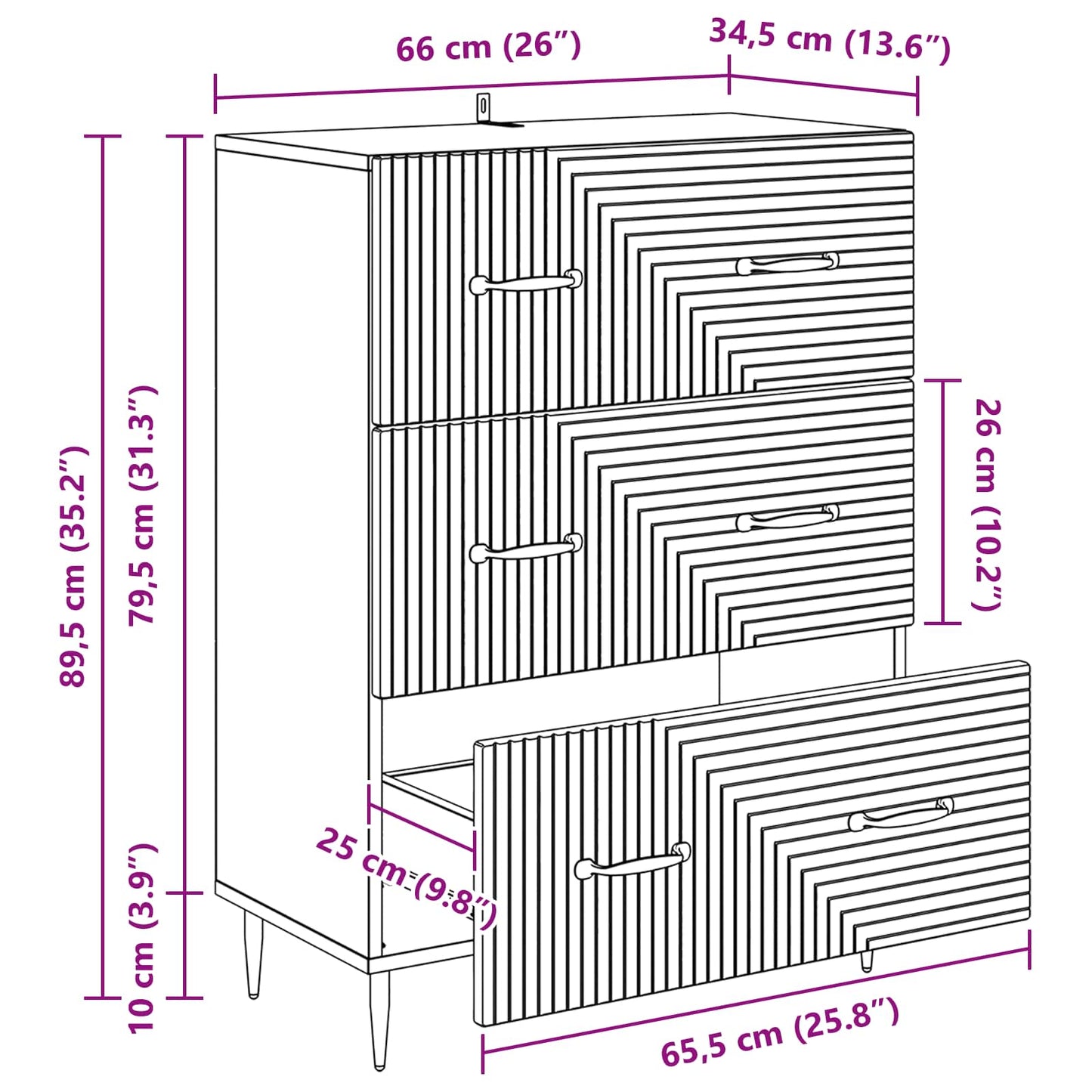 Drawer Cabinet Sonoma Oak 66 x 34.5 x 89.5 cm Engineered Wood