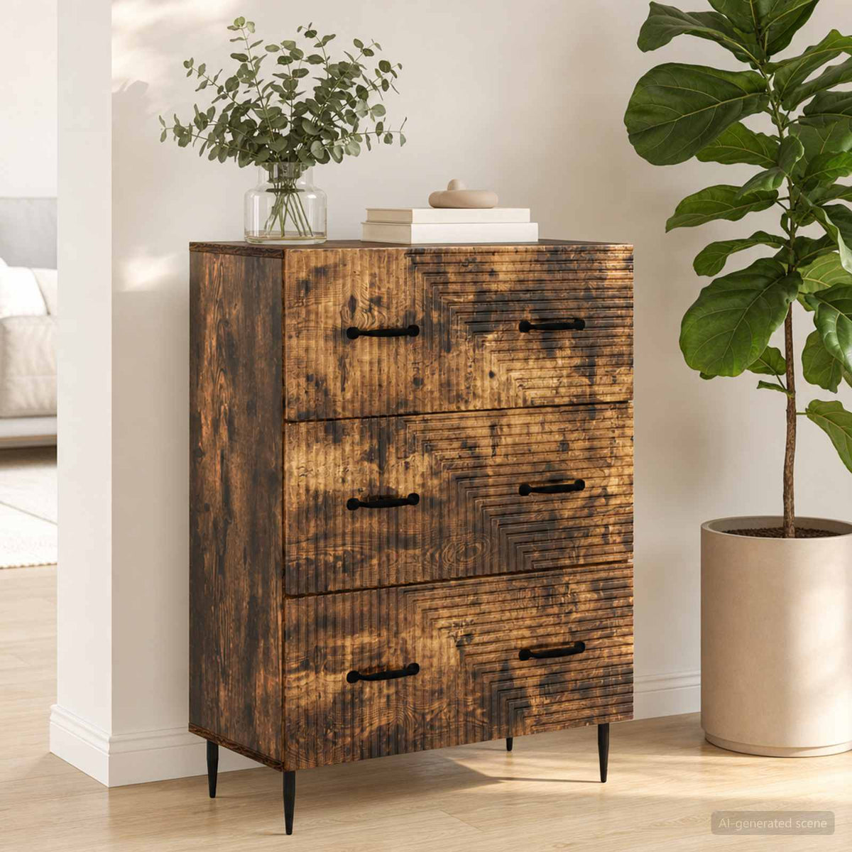 Drawer Cabinet 66 x 34.5 x 89.5 cm Engineered Wood Smoked Oak