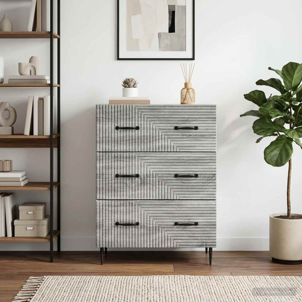 Drawer Cabinet 66 x 34.5 x 89.5 cm Engineered Wood Grey Sonoma