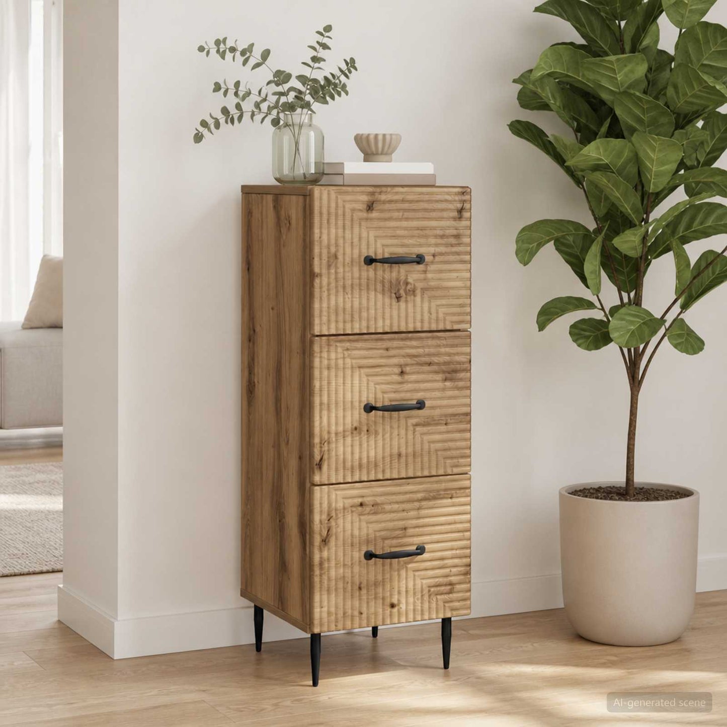 Drawer Cabinet Artisan Oak 33 x 34.5 x 89.5 cm Engineered Wood