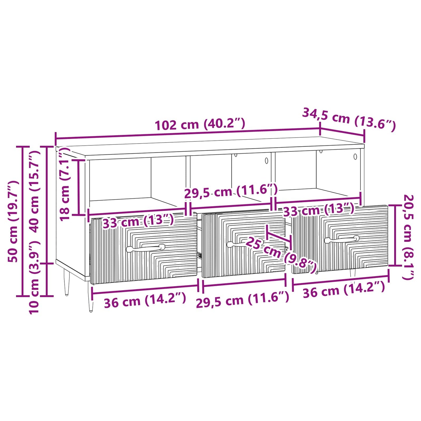 TV Cabinet Grey Sonoma 102 x 34.5 x 50 cm Engineered Wood