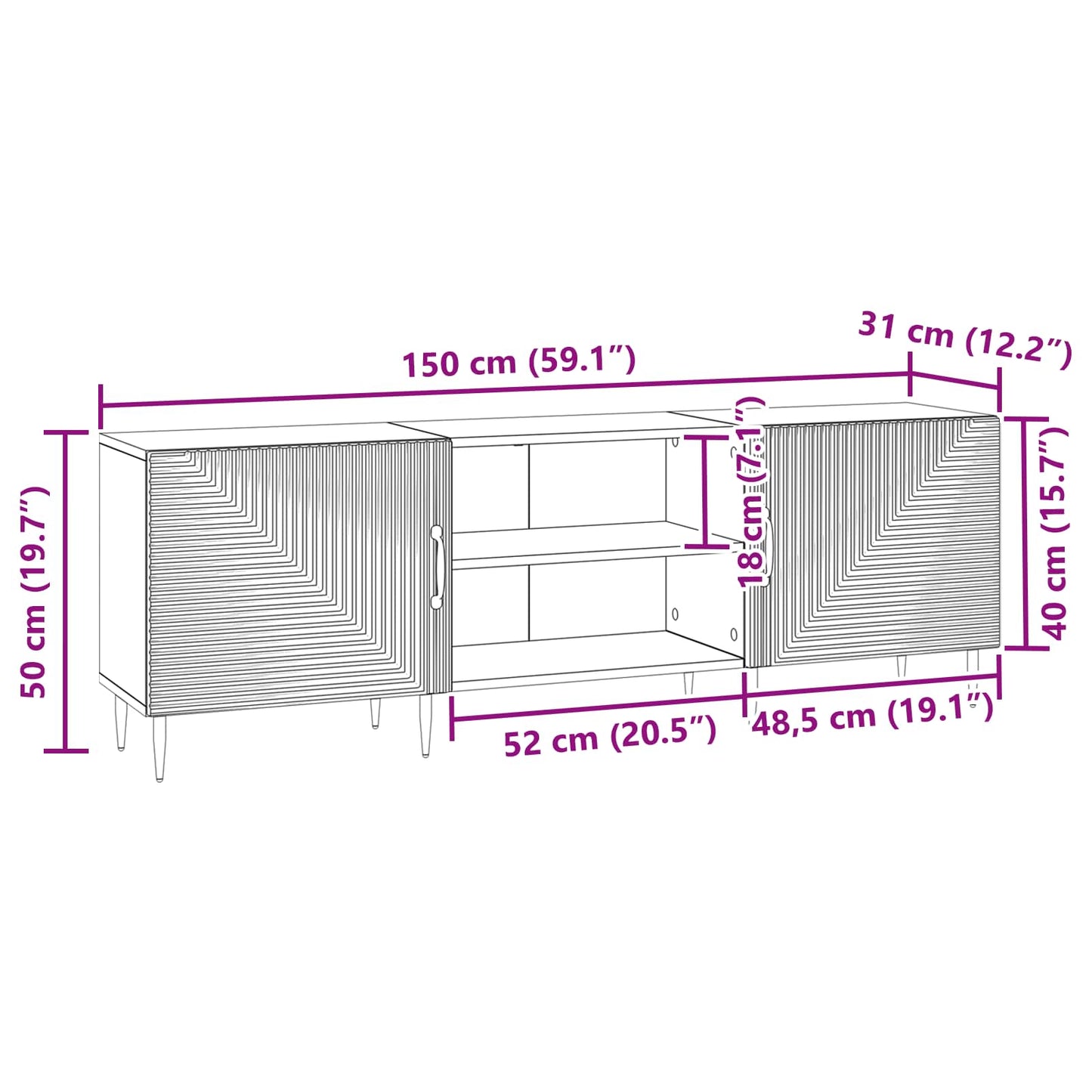 TV Cabinet Concrete Grey 150 x 31 x 50 cm Engineered Wood