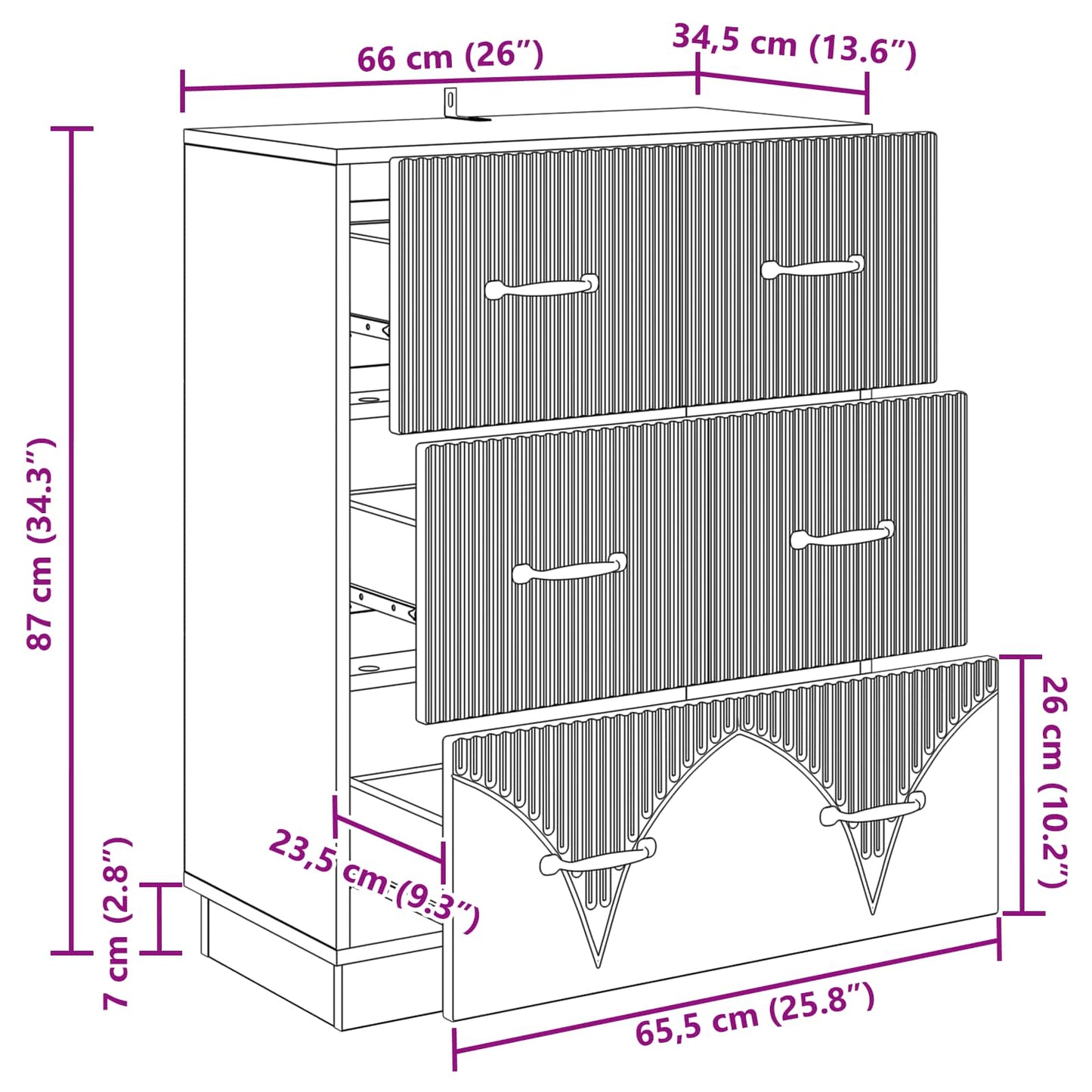 Drawer Cabinet Sonoma Oak 66 x 34.5 x 87 cm Engineered Wood