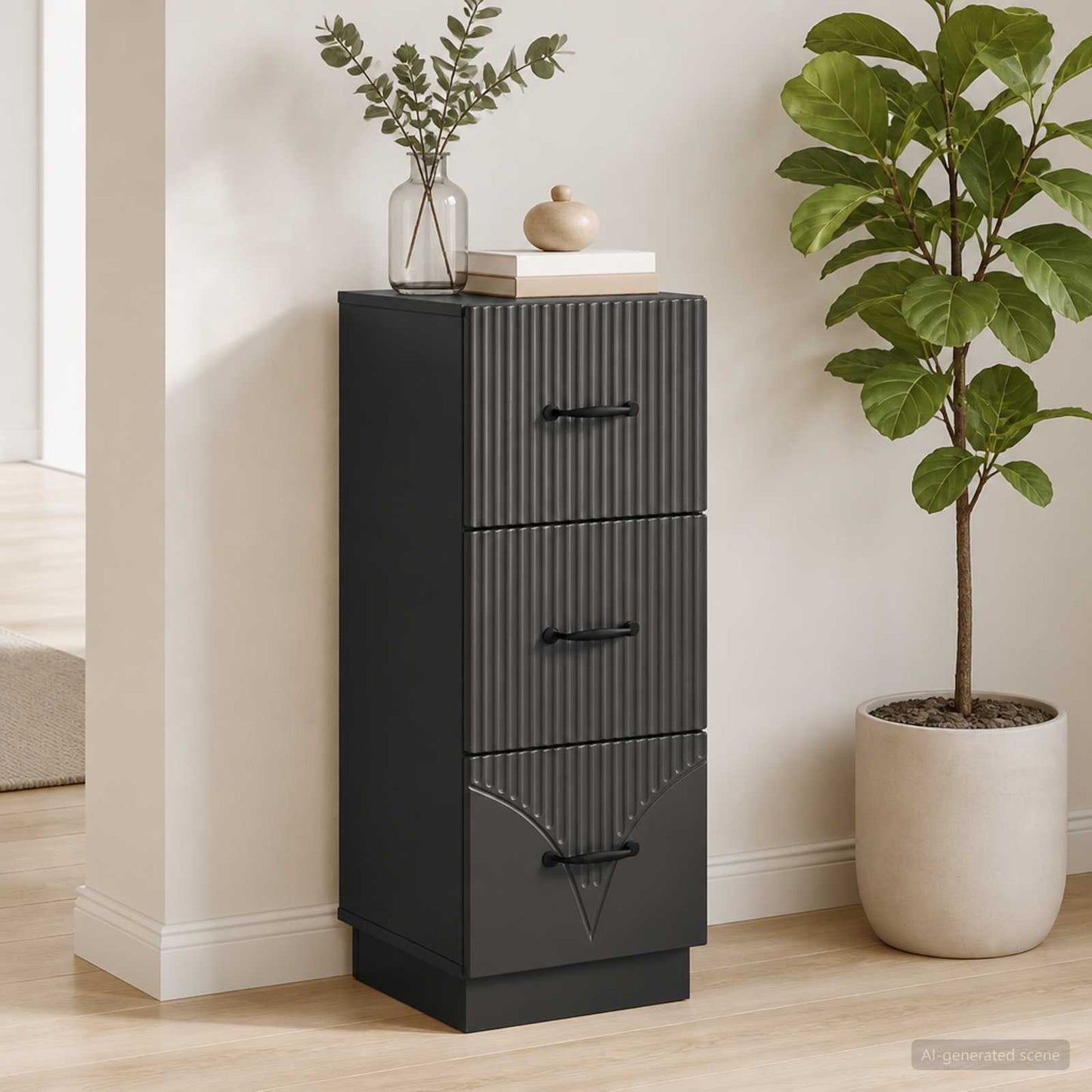 Drawer Cabinet Black 33 x 34.5 x 87 cm Engineered Wood
