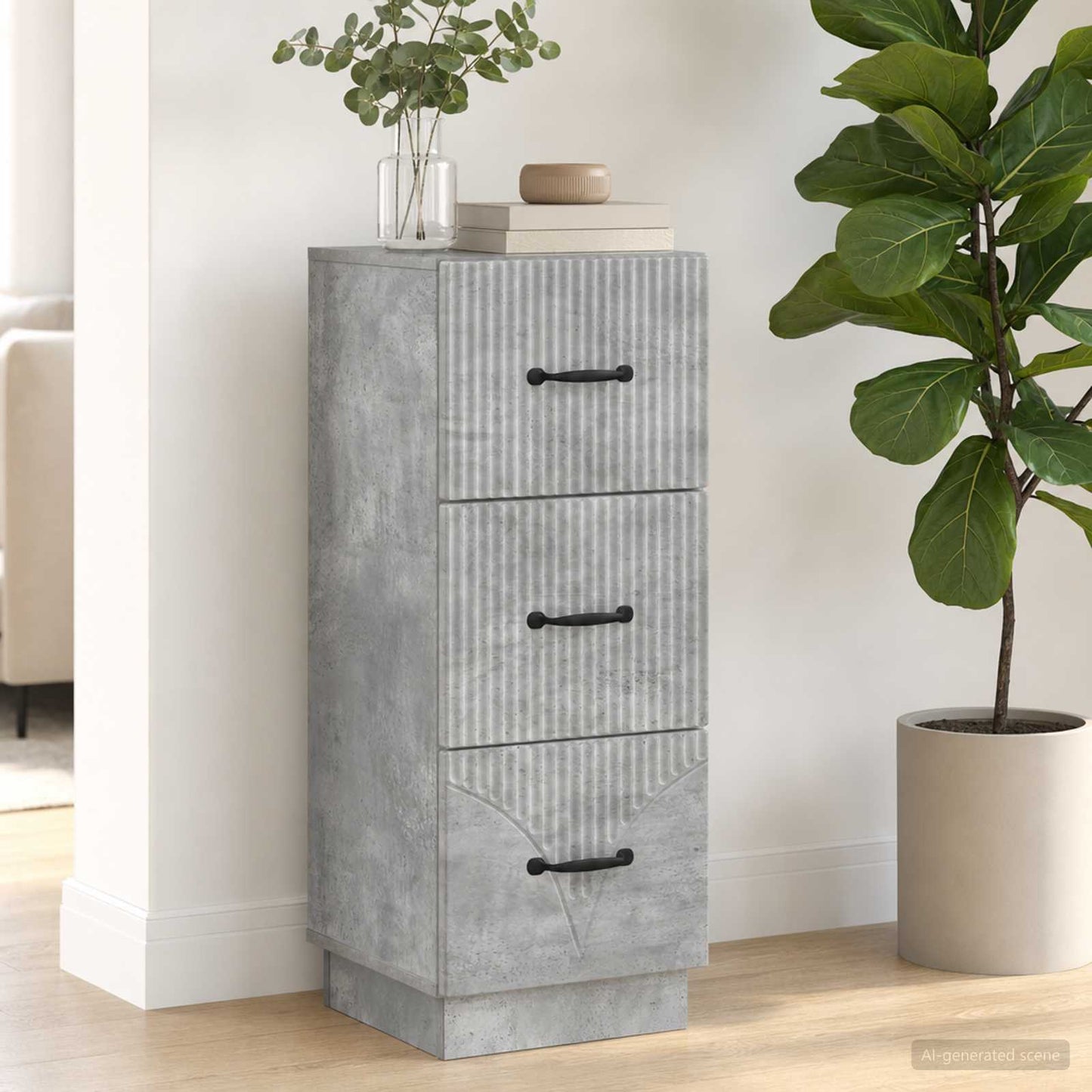 Drawer Cabinet Concrete Grey 33 x 34.5 x 87 cm Engineered Wood
