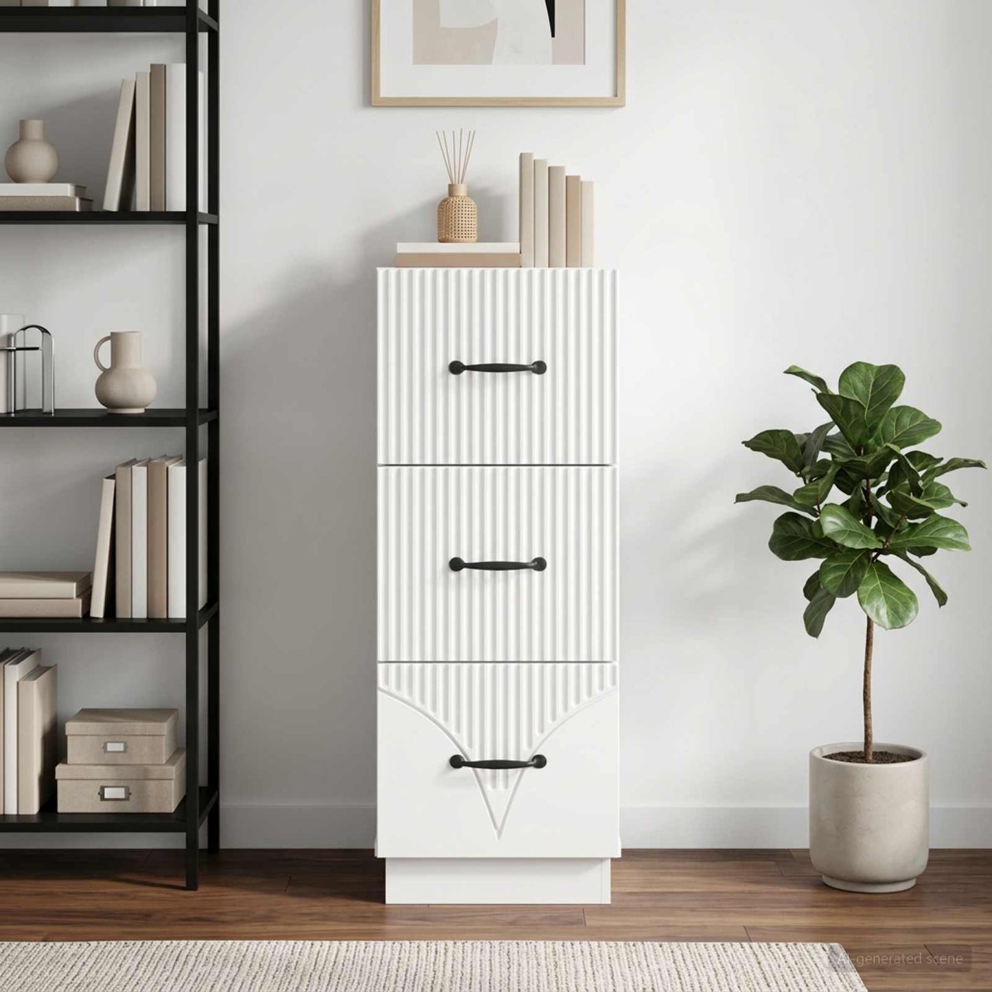 Drawer Cabinet High Gloss White 33 x 34.5 x 87 cm
