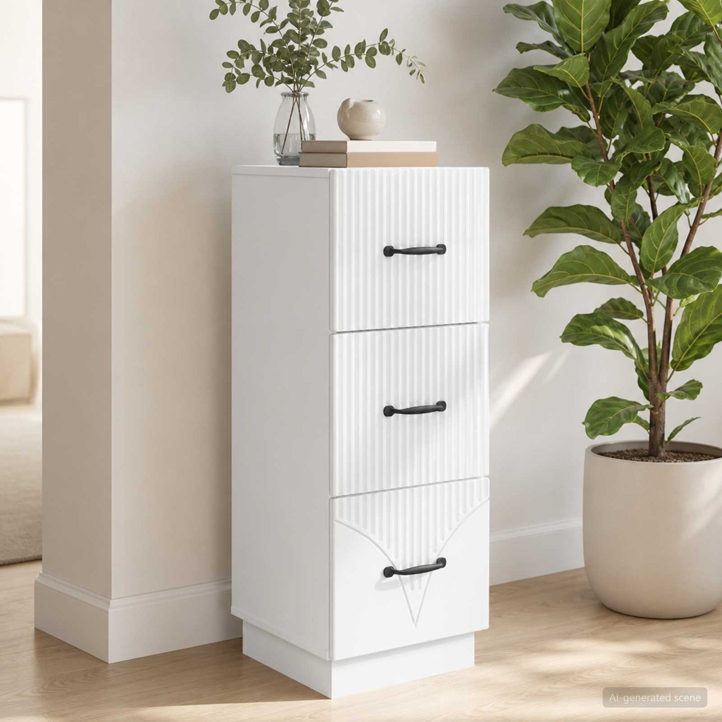 Drawer Cabinet High Gloss White 33 x 34.5 x 87 cm