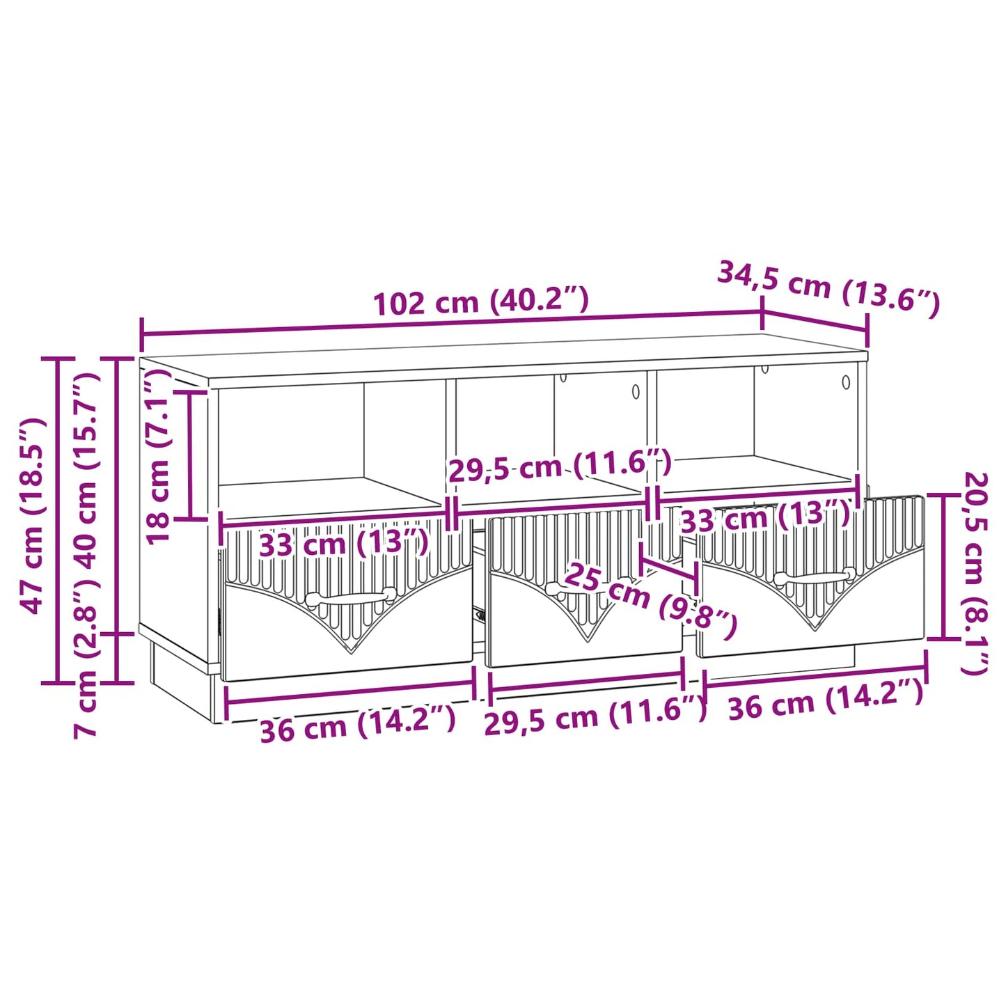 TV Cabinet Old Wood 102 x 34.5 x 47 cm Engineered Wood