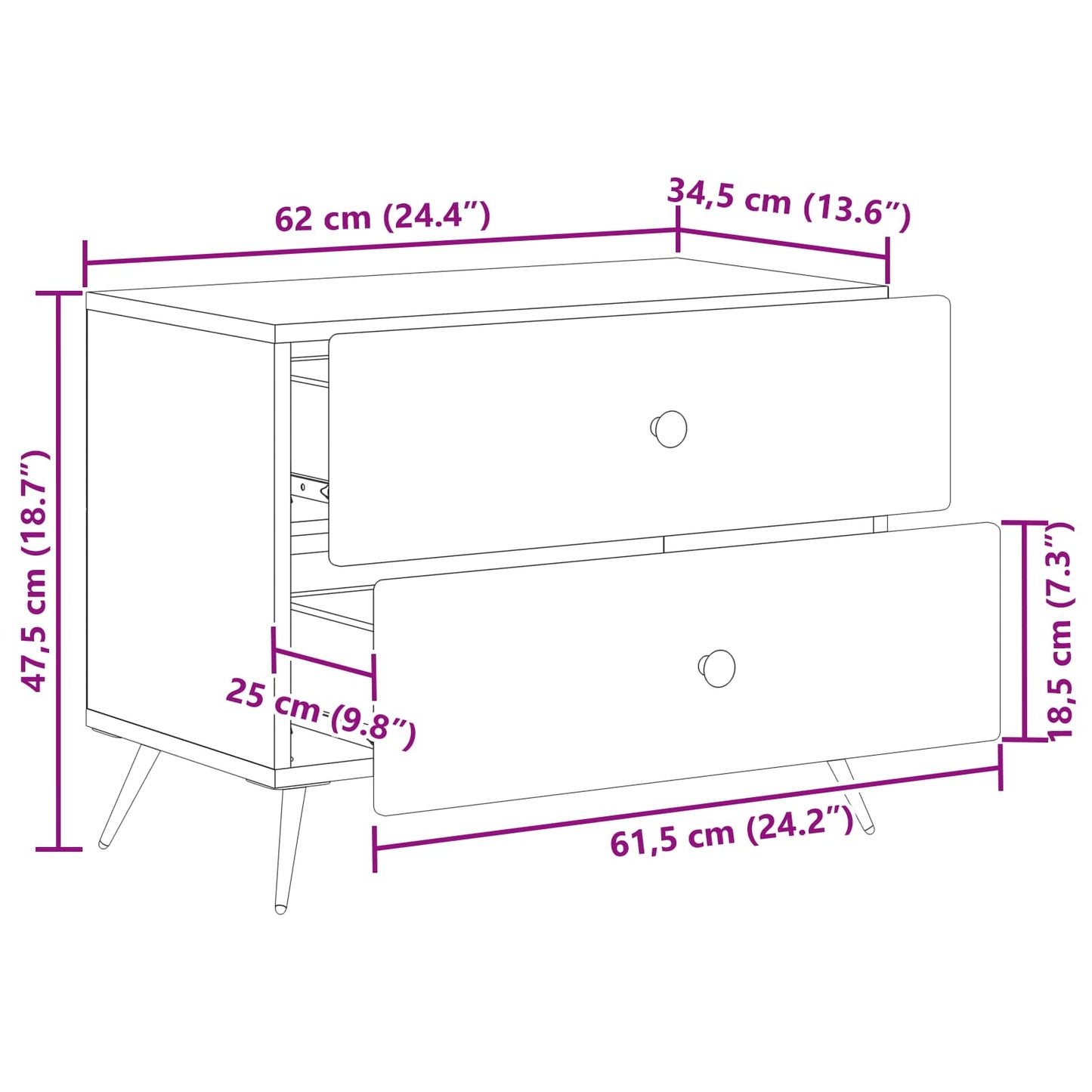 Bedside Cabinet Sonoma Oak 62 x 34.5 x 47.5 cm Engineered Wood