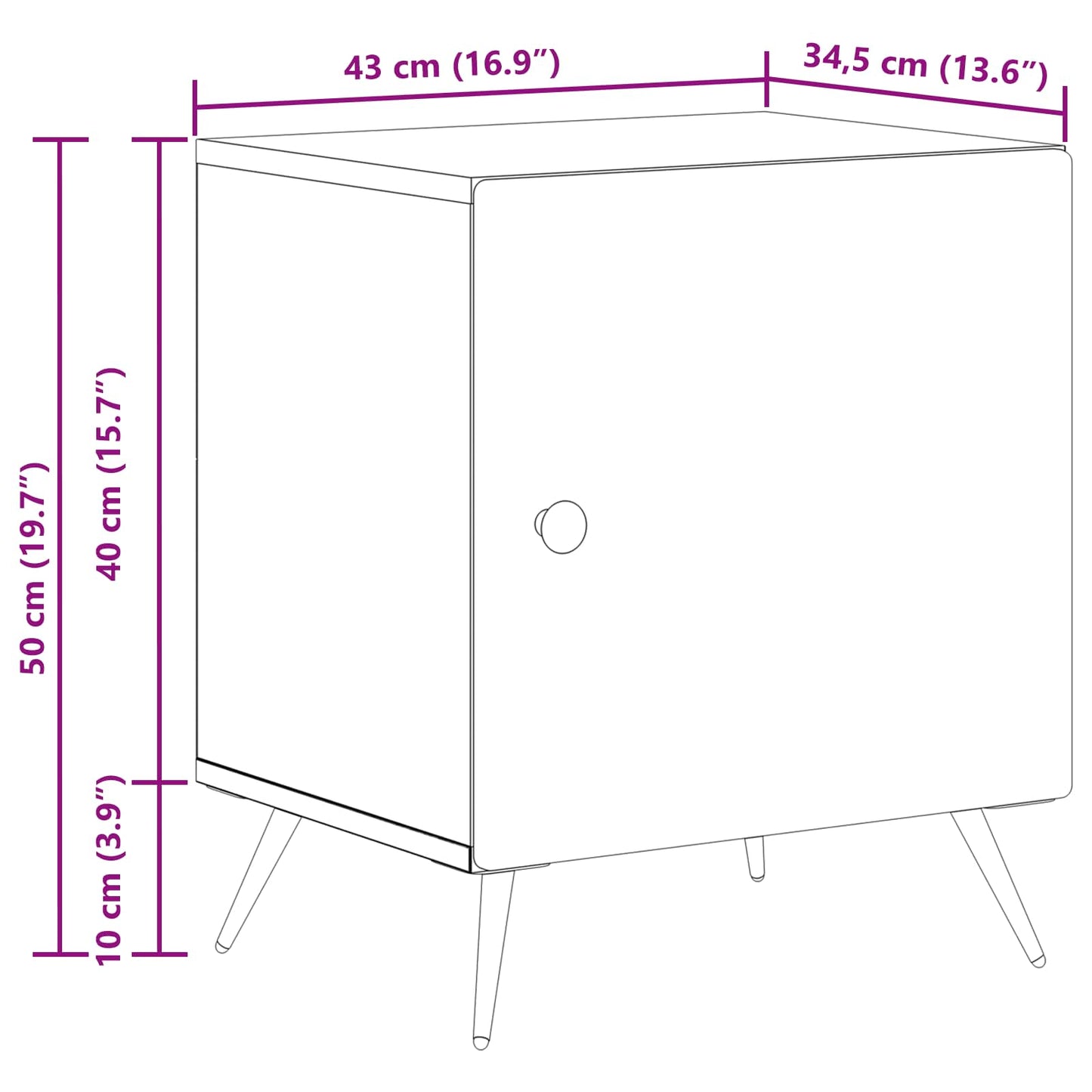 Bedside Cabinet High Gloss White 43 x 34.5 x 50 cm