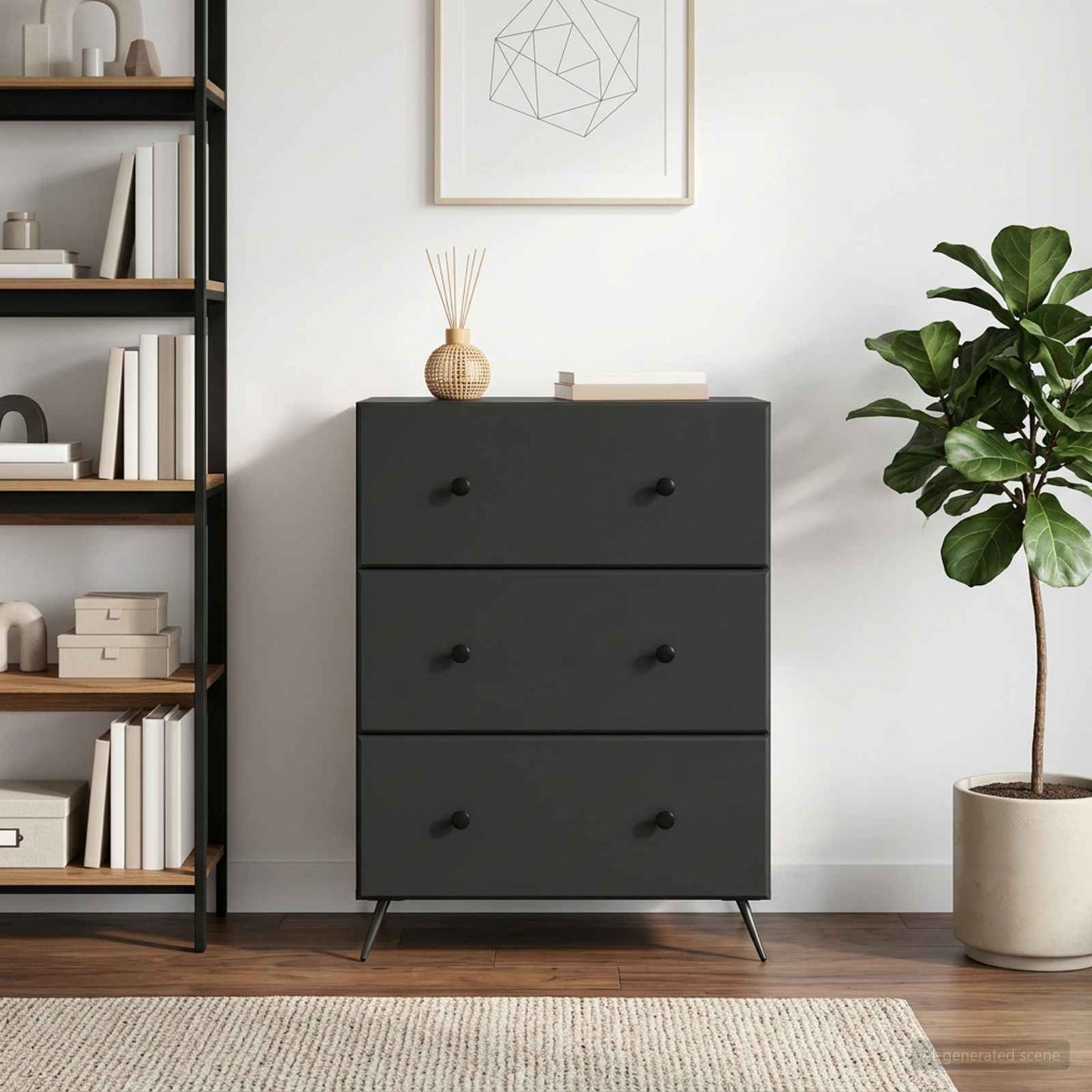 Drawer Cabinet Black 66 x 34.5 x 90 cm Engineered Wood