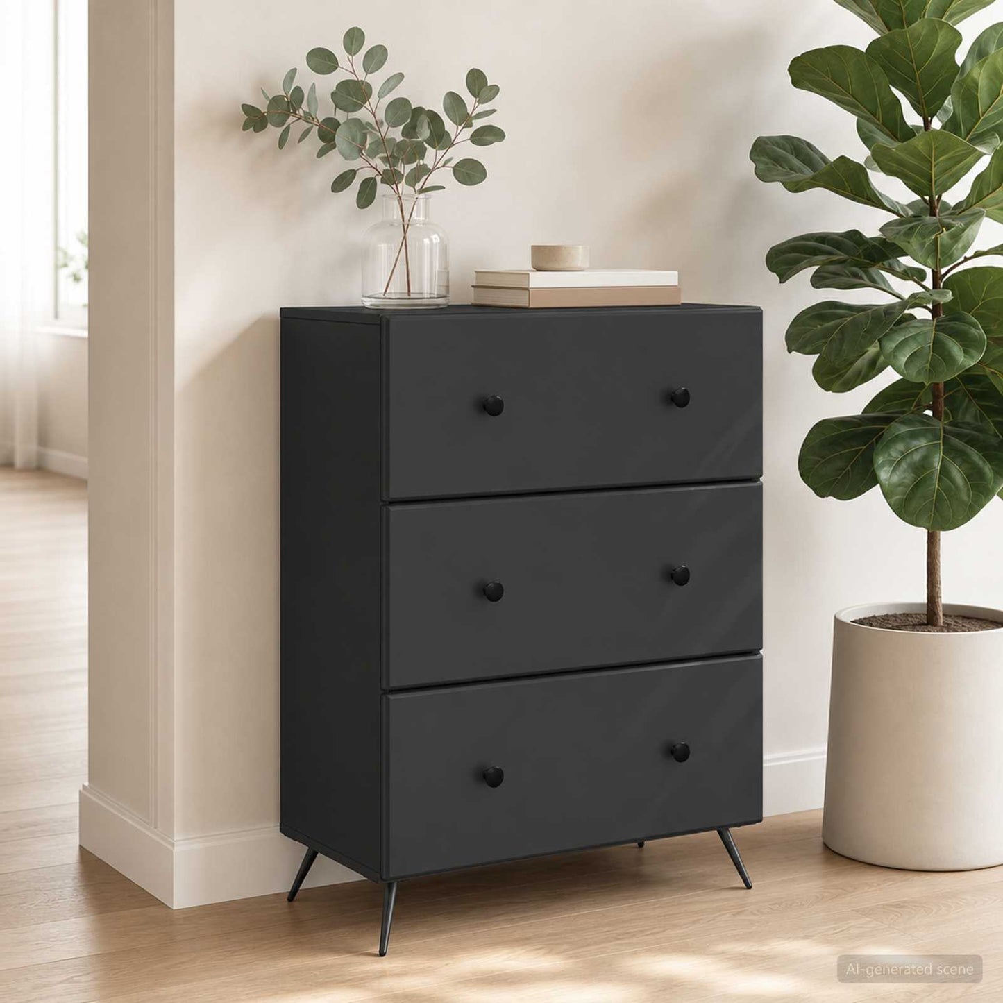 Drawer Cabinet Black 66 x 34.5 x 90 cm Engineered Wood