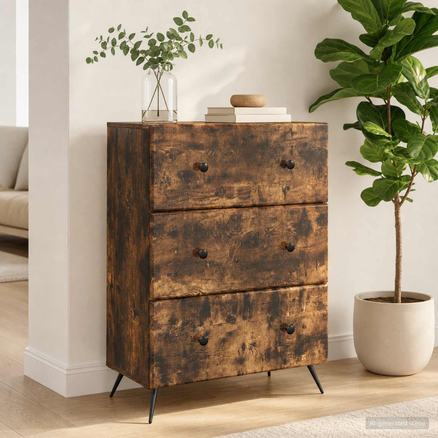 Drawer Cabinet Smoked Oak 66 x 34.5 x 90 cm Engineered Wood