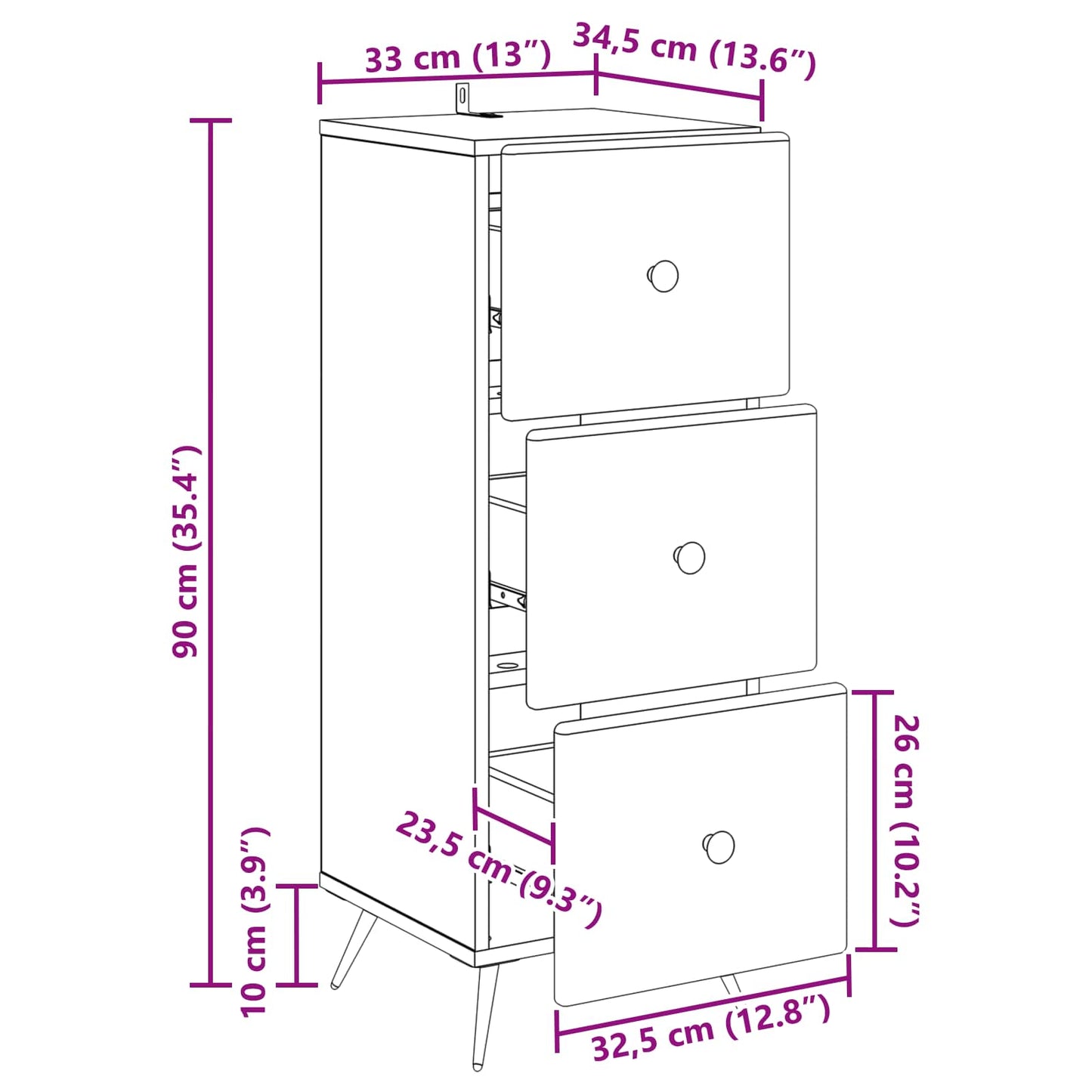 Drawer Cabinet Old Wood 33 x 34.5 x 90 cm Engineered Wood